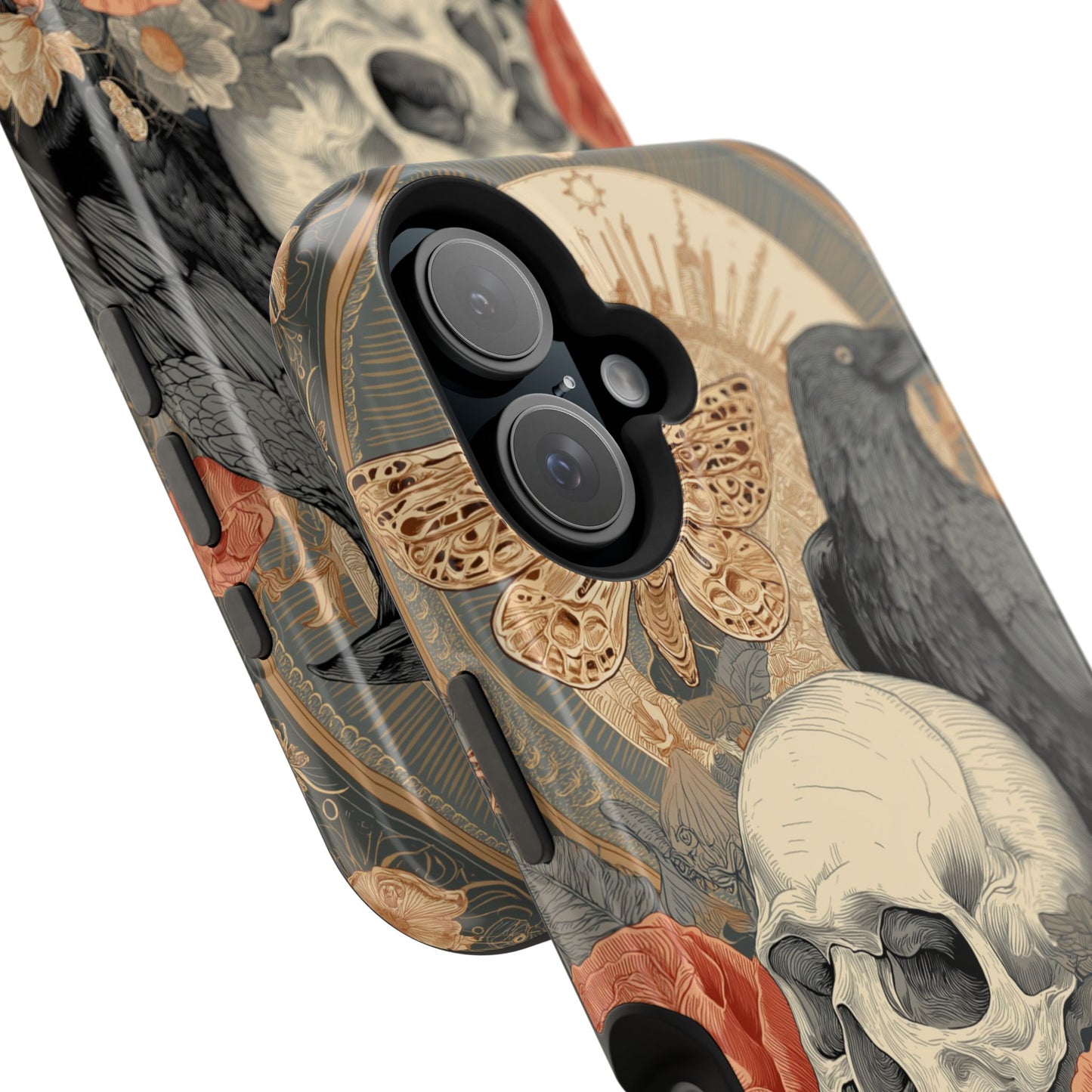 Gothic Skull, Rose & Raven Magnetic Phone Case – Dark Aesthetic Occult Cover, Witchy Horror, Halloween iPhone Case