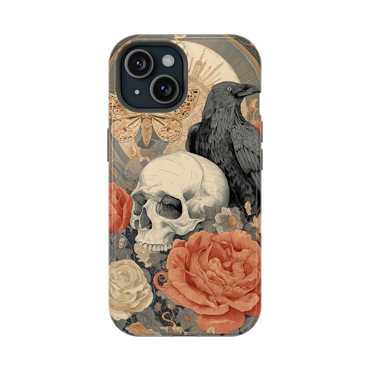 Gothic Skull, Rose & Raven Magnetic Phone Case – Dark Aesthetic Occult Cover, Witchy Horror, Halloween iPhone Case