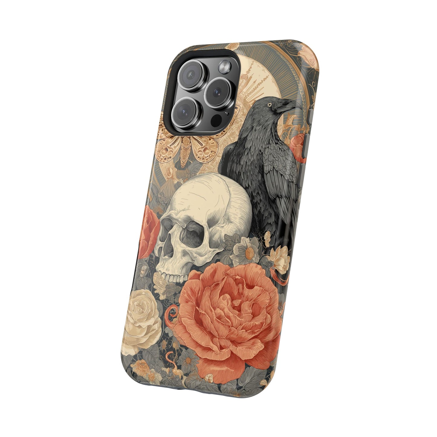 Gothic Skull, Rose & Raven Magnetic Phone Case – Dark Aesthetic Occult Cover, Witchy Horror, Halloween iPhone Case