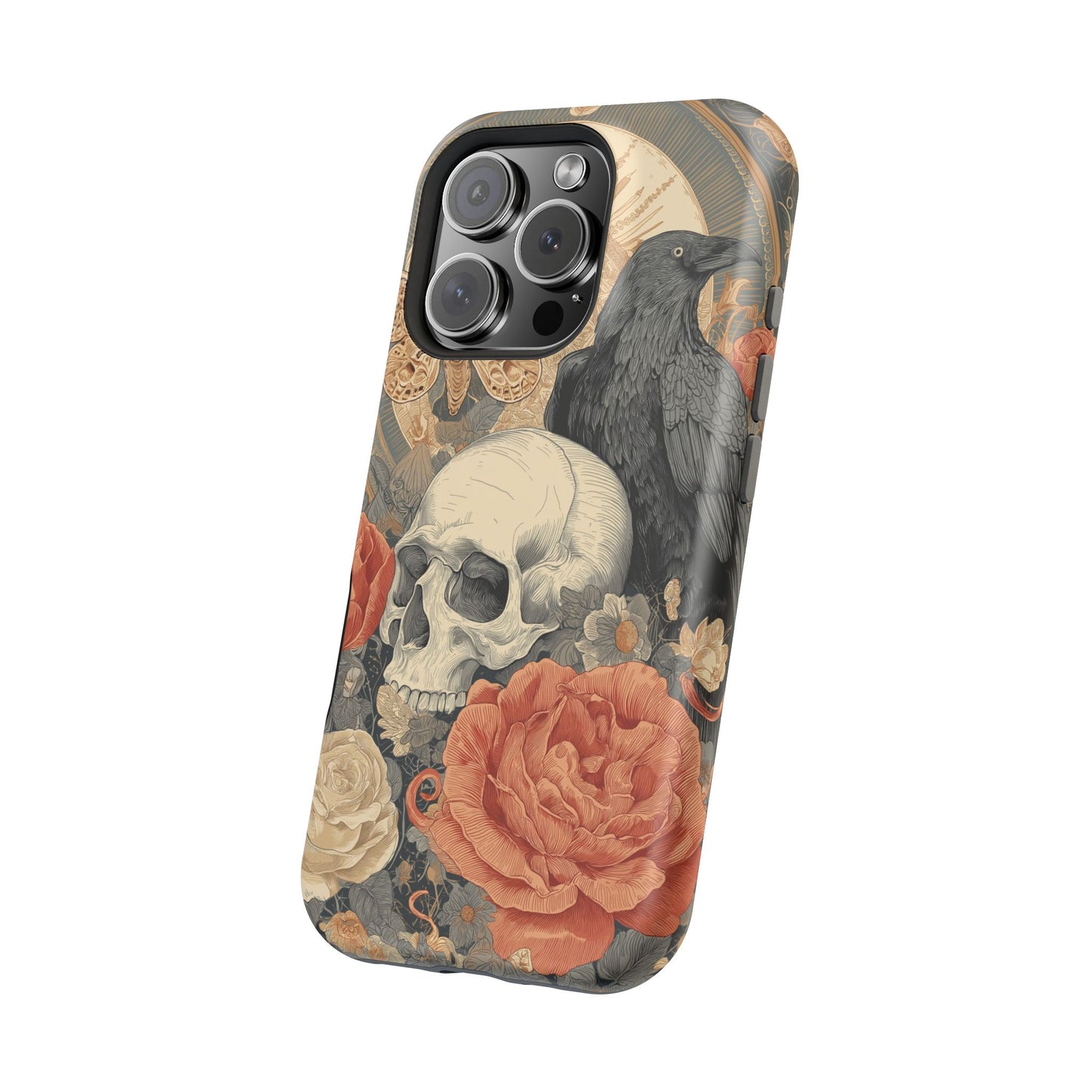 Gothic Skull, Rose & Raven Magnetic Phone Case – Dark Aesthetic Occult Cover, Witchy Horror, Halloween iPhone Case