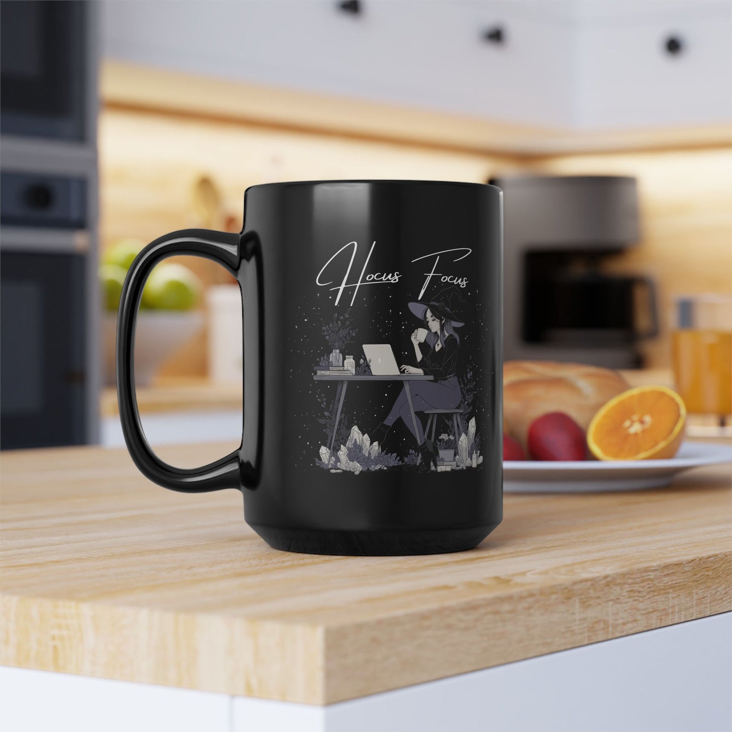 Witchcore Halloween mug styled for creative workspace and cozy rituals