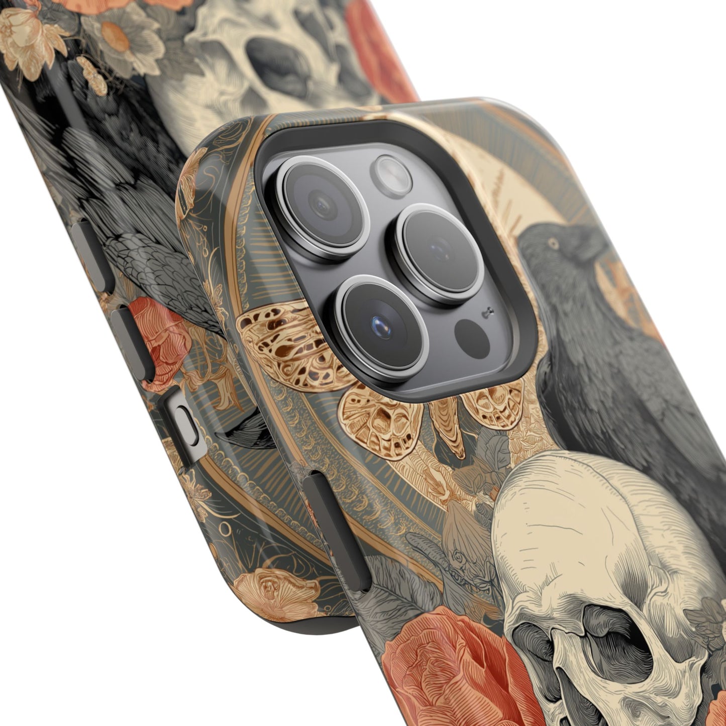 Gothic Skull, Rose & Raven Magnetic Phone Case – Dark Aesthetic Occult Cover, Witchy Horror, Halloween iPhone Case