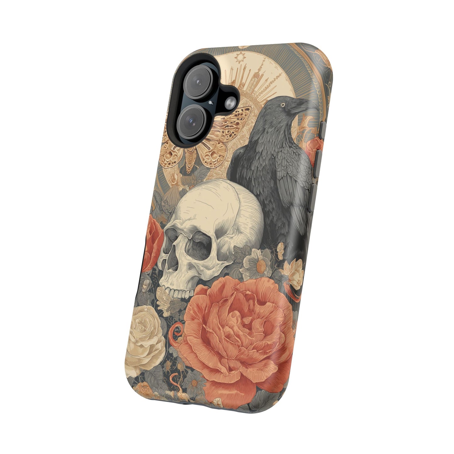 Gothic Skull, Rose & Raven Magnetic Phone Case – Dark Aesthetic Occult Cover, Witchy Horror, Halloween iPhone Case