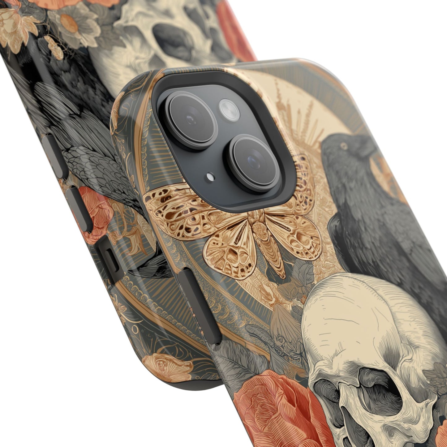 Gothic Skull, Rose & Raven Magnetic Phone Case – Dark Aesthetic Occult Cover, Witchy Horror, Halloween iPhone Case