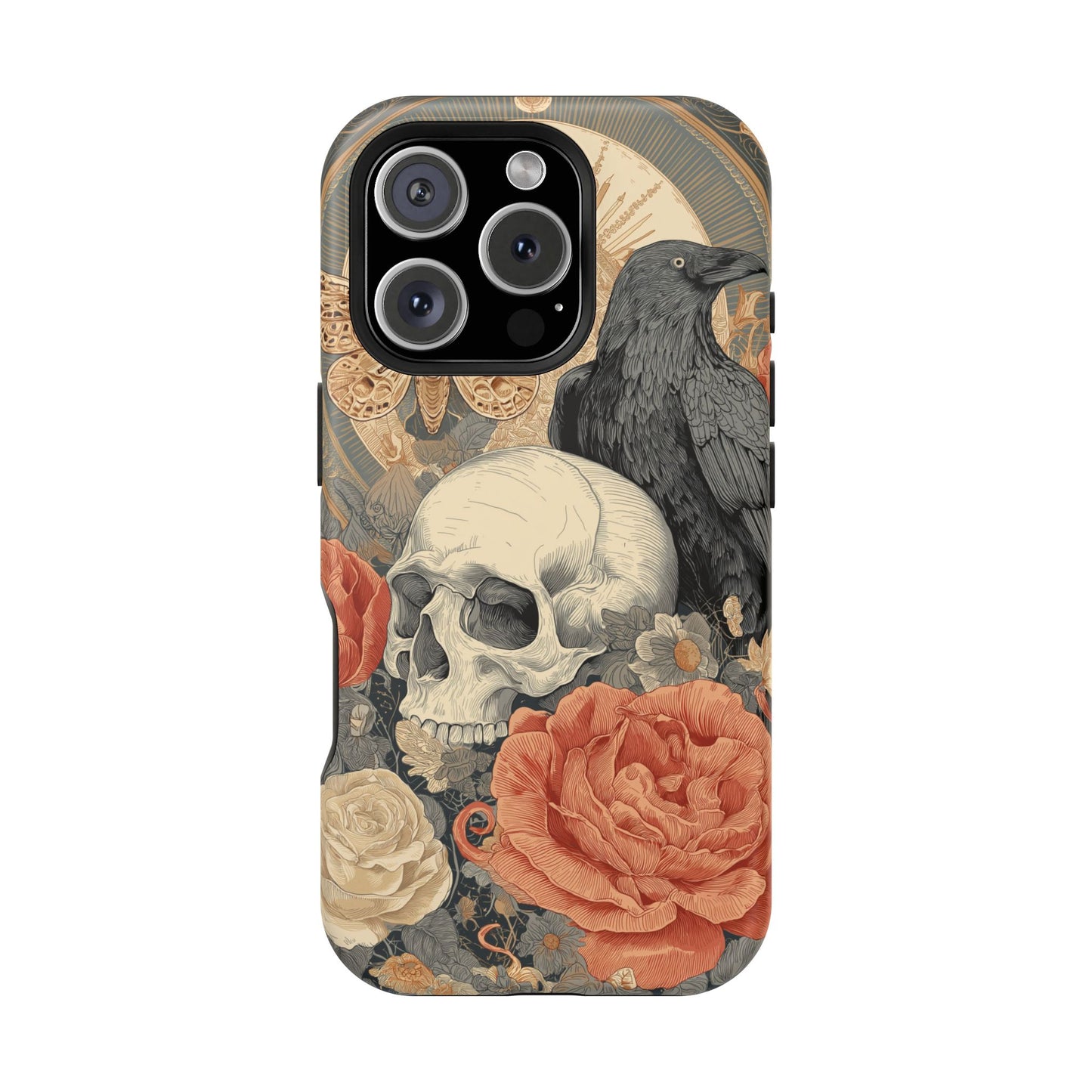 Gothic Skull, Rose & Raven Magnetic Phone Case – Dark Aesthetic Occult Cover, Witchy Horror, Halloween iPhone Case
