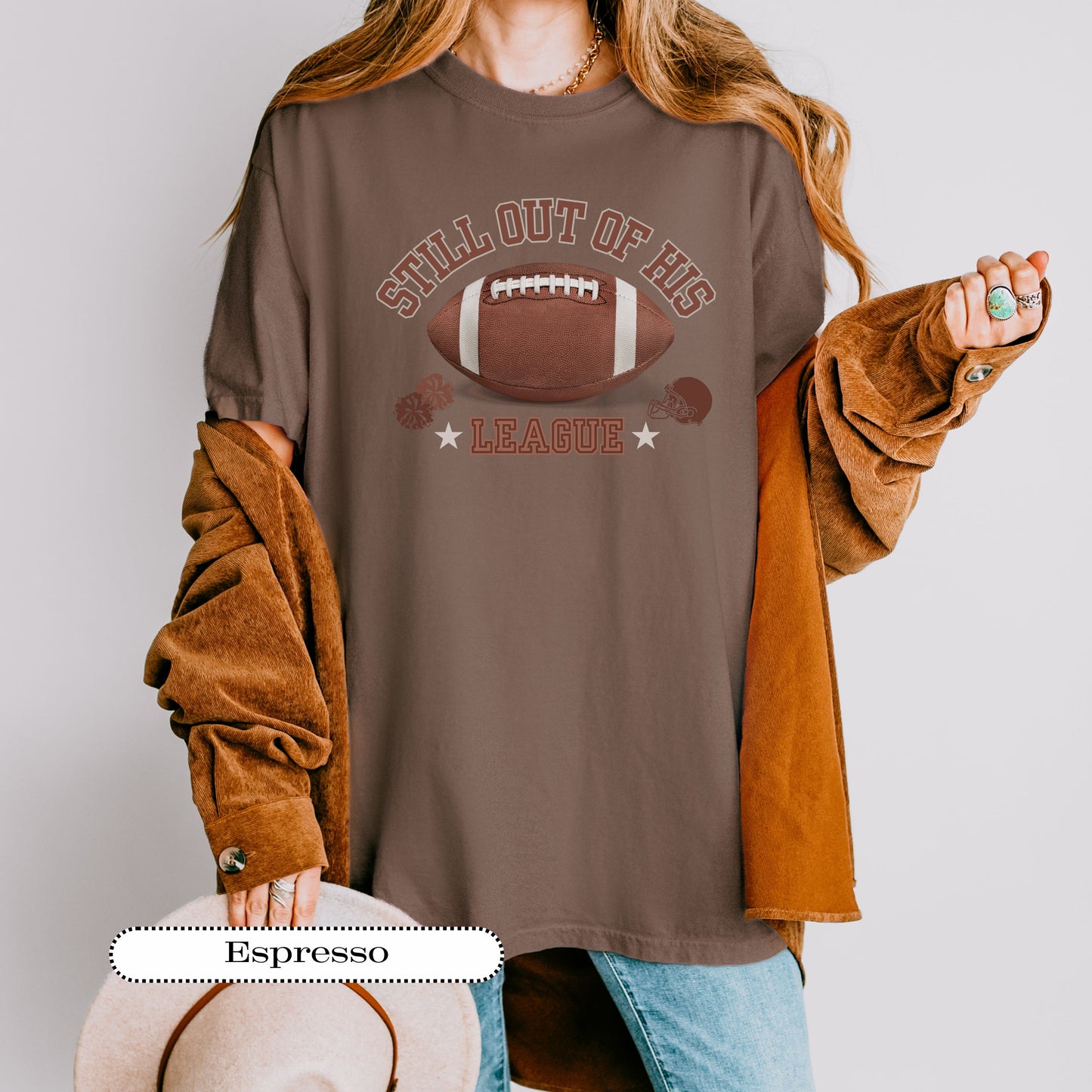 Still Out of His League Shirt – Funny Football Mom Tee – Retro Game Day Graphic – Sports Fan Comfort Colors® Shirt