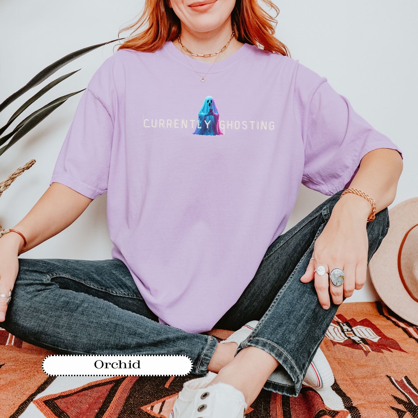Currently Ghosting Tee – Funny Ghost Shirt for Introverts – Pastel Ghost with Phone – Spooky Cute Halloween Top