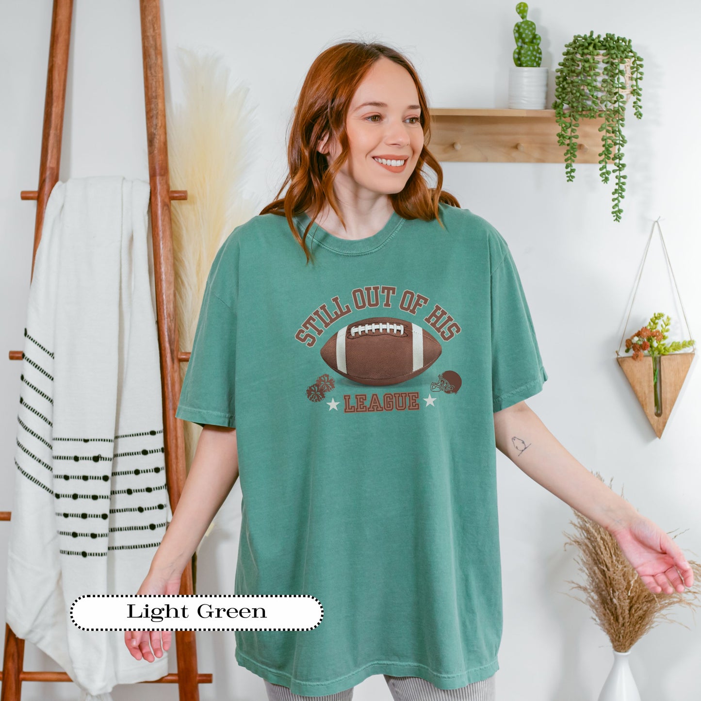 Still Out of His League Shirt – Funny Football Mom Tee – Retro Game Day Graphic – Sports Fan Comfort Colors® Shirt
