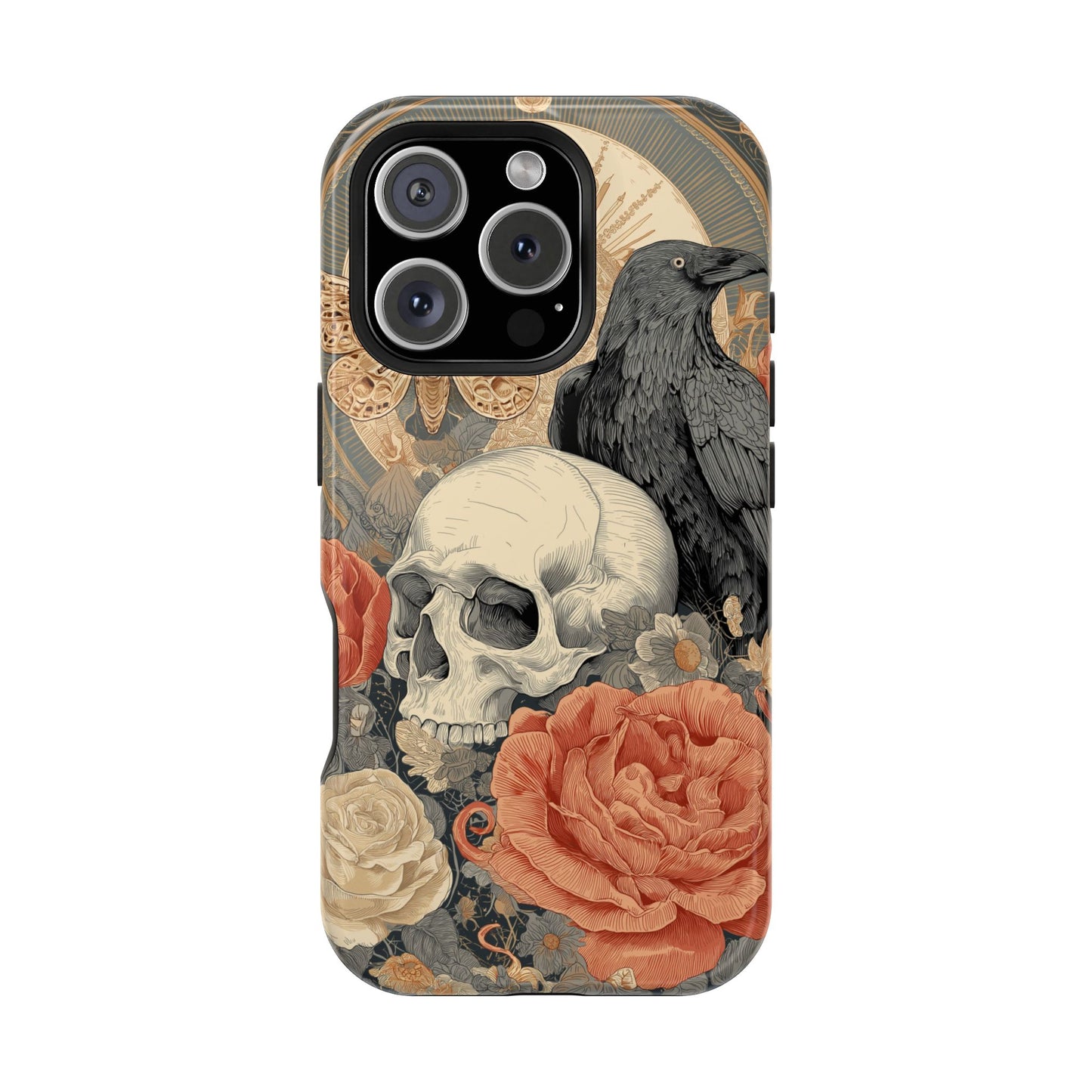 Gothic Skull, Rose & Raven Magnetic Phone Case – Dark Aesthetic Occult Cover, Witchy Horror, Halloween iPhone Case