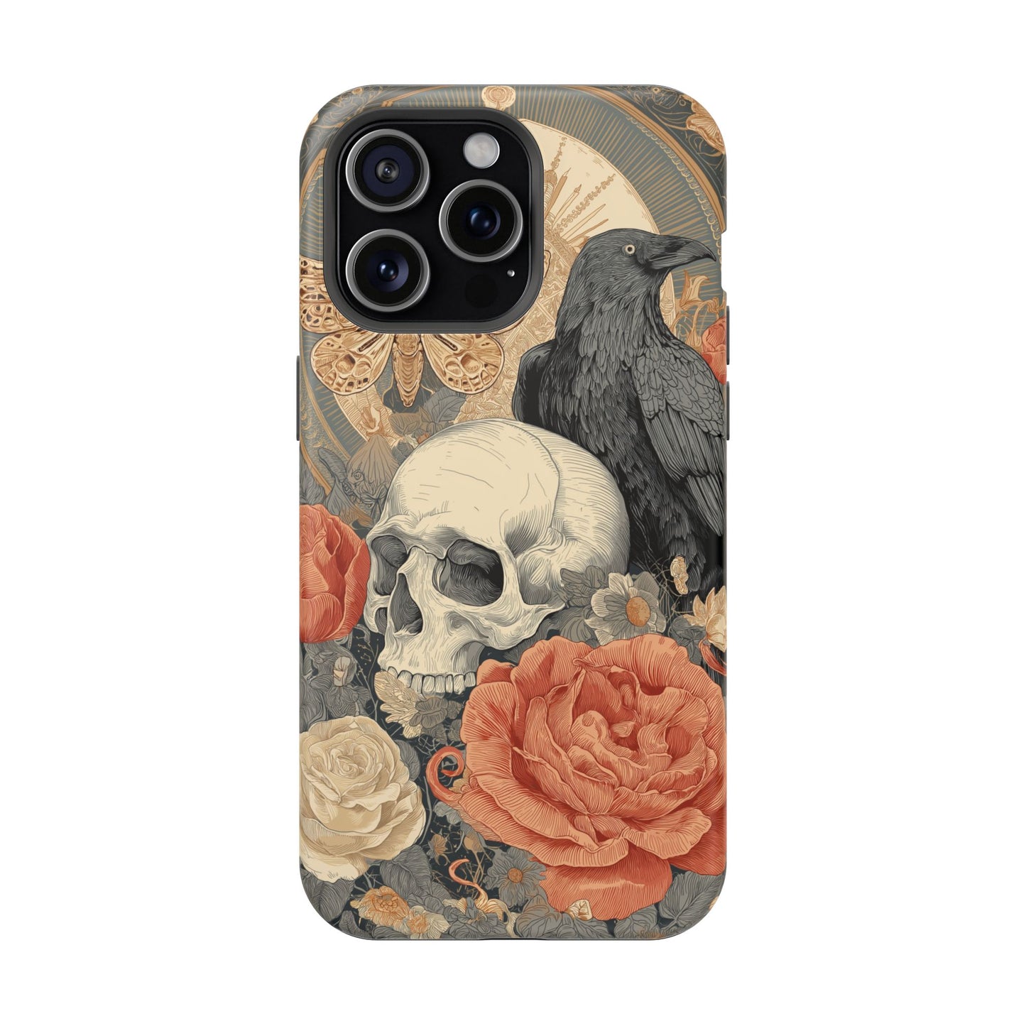 Gothic Skull, Rose & Raven Magnetic Phone Case – Dark Aesthetic Occult Cover, Witchy Horror, Halloween iPhone Case