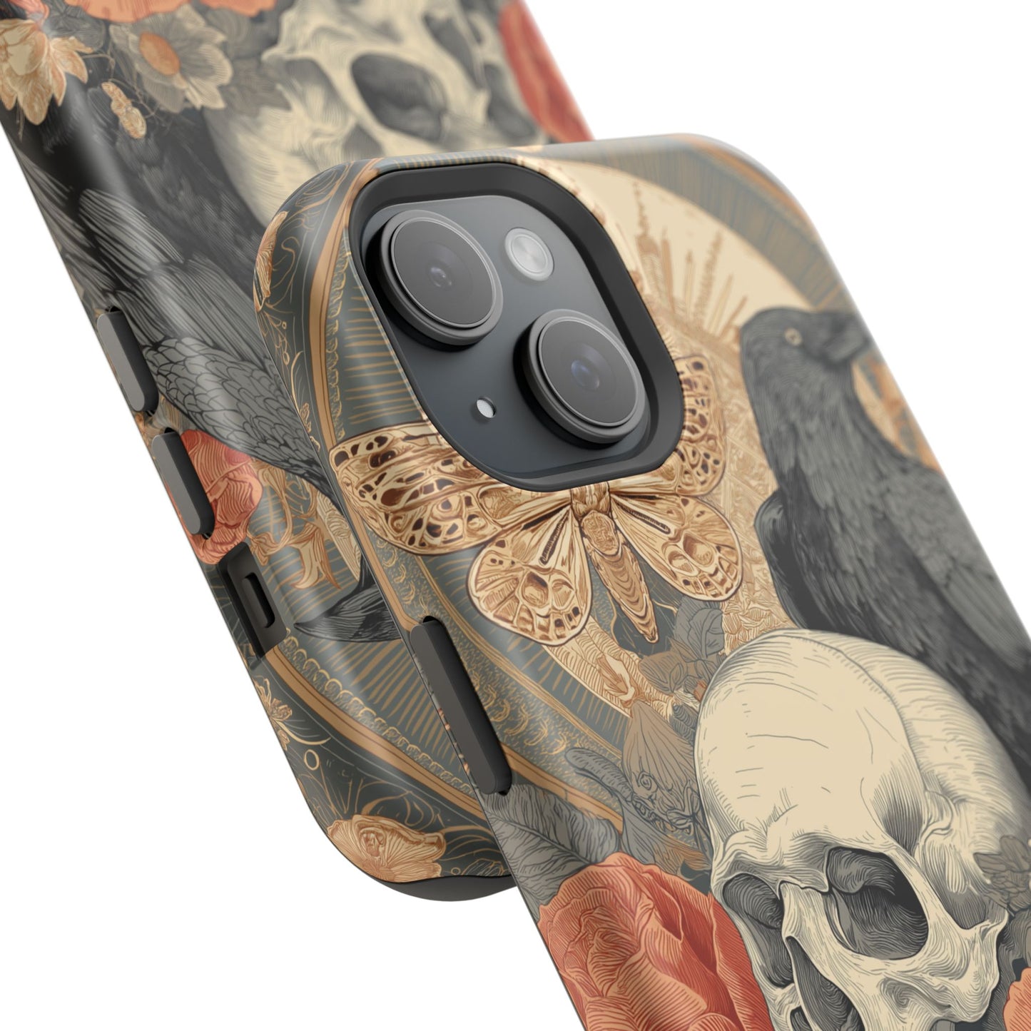 Gothic Skull, Rose & Raven Magnetic Phone Case – Dark Aesthetic Occult Cover, Witchy Horror, Halloween iPhone Case