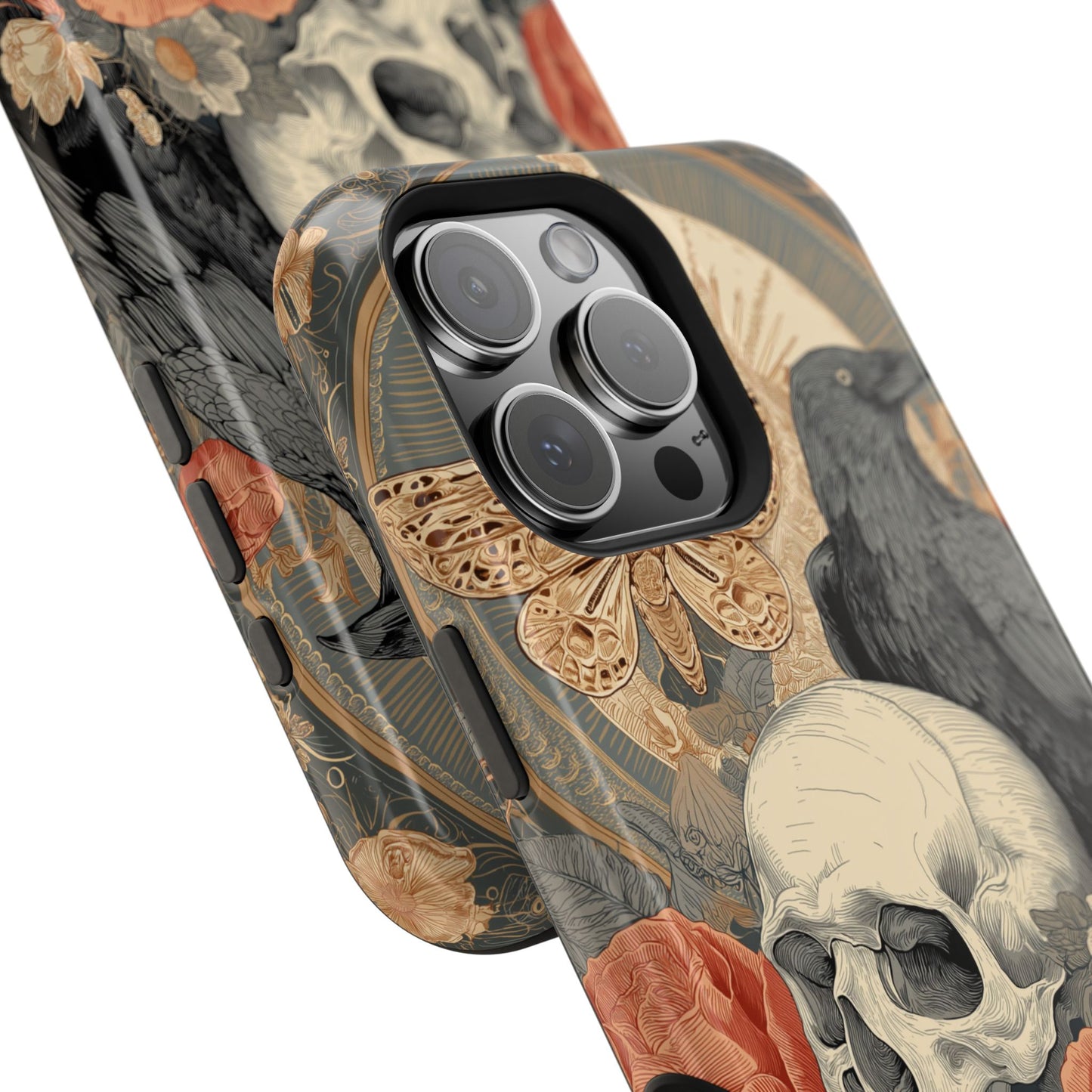 Gothic Skull, Rose & Raven Magnetic Phone Case – Dark Aesthetic Occult Cover, Witchy Horror, Halloween iPhone Case