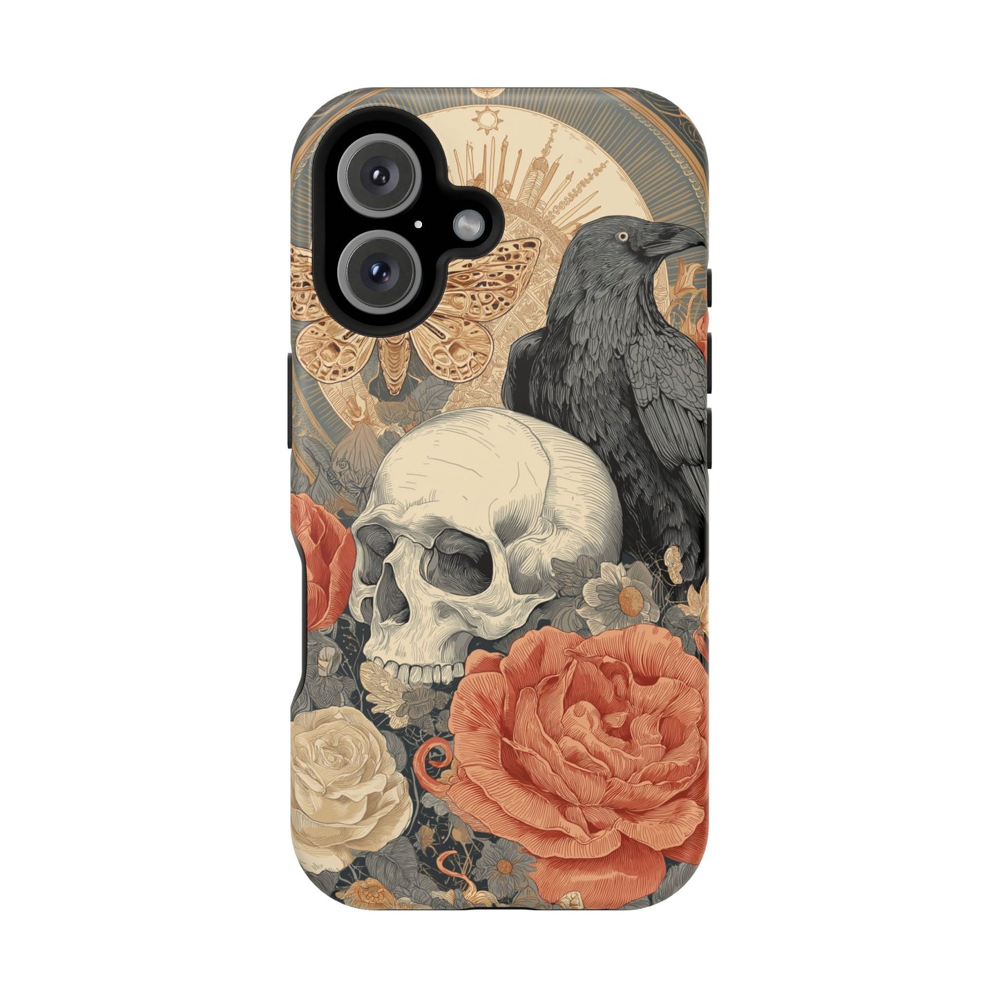 Gothic Skull, Rose & Raven Magnetic Phone Case – Dark Aesthetic Occult Cover, Witchy Horror, Halloween iPhone Case