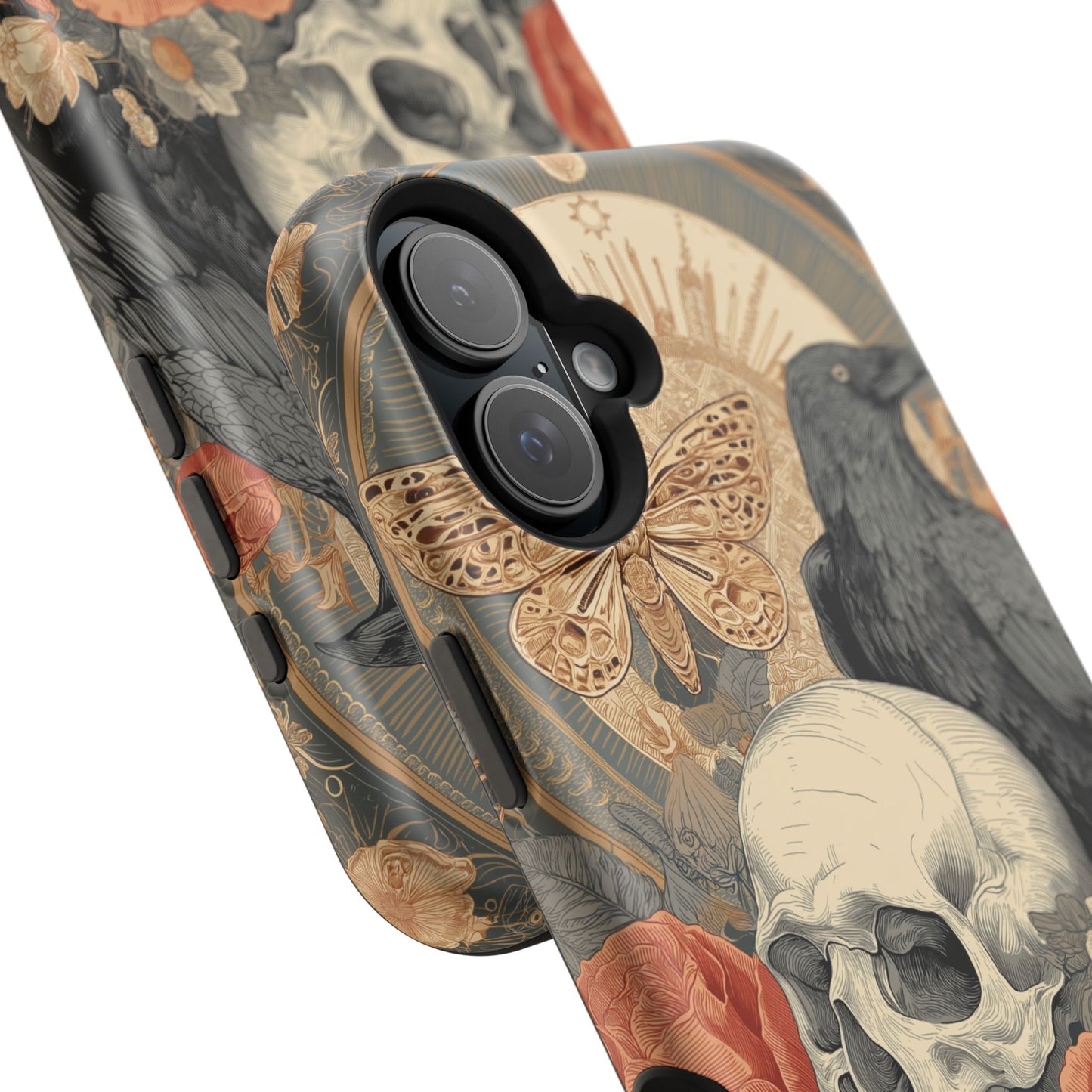 Gothic Skull, Rose & Raven Magnetic Phone Case – Dark Aesthetic Occult Cover, Witchy Horror, Halloween iPhone Case