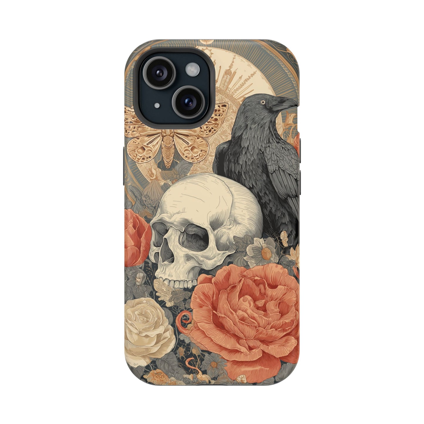 Gothic Skull, Rose & Raven Magnetic Phone Case – Dark Aesthetic Occult Cover, Witchy Horror, Halloween iPhone Case