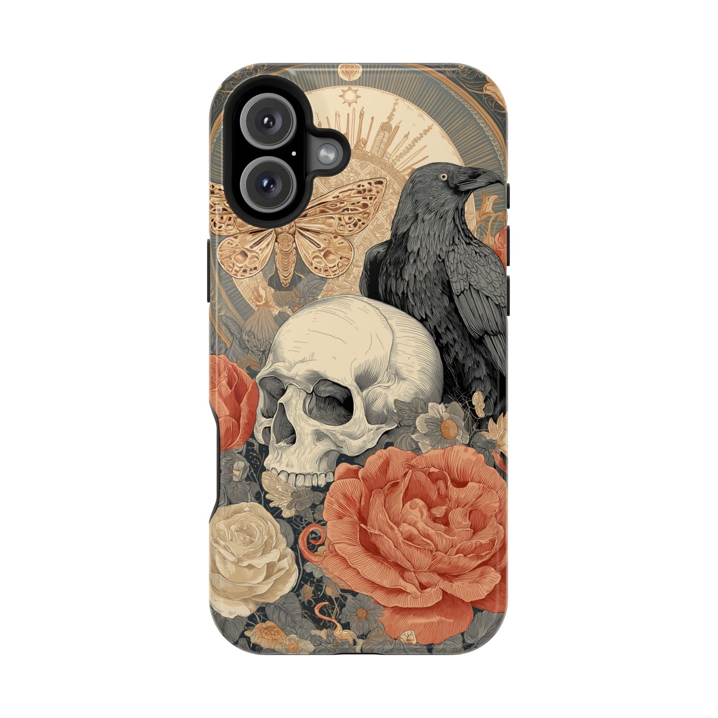 Gothic Skull, Rose & Raven Magnetic Phone Case – Dark Aesthetic Occult Cover, Witchy Horror, Halloween iPhone Case