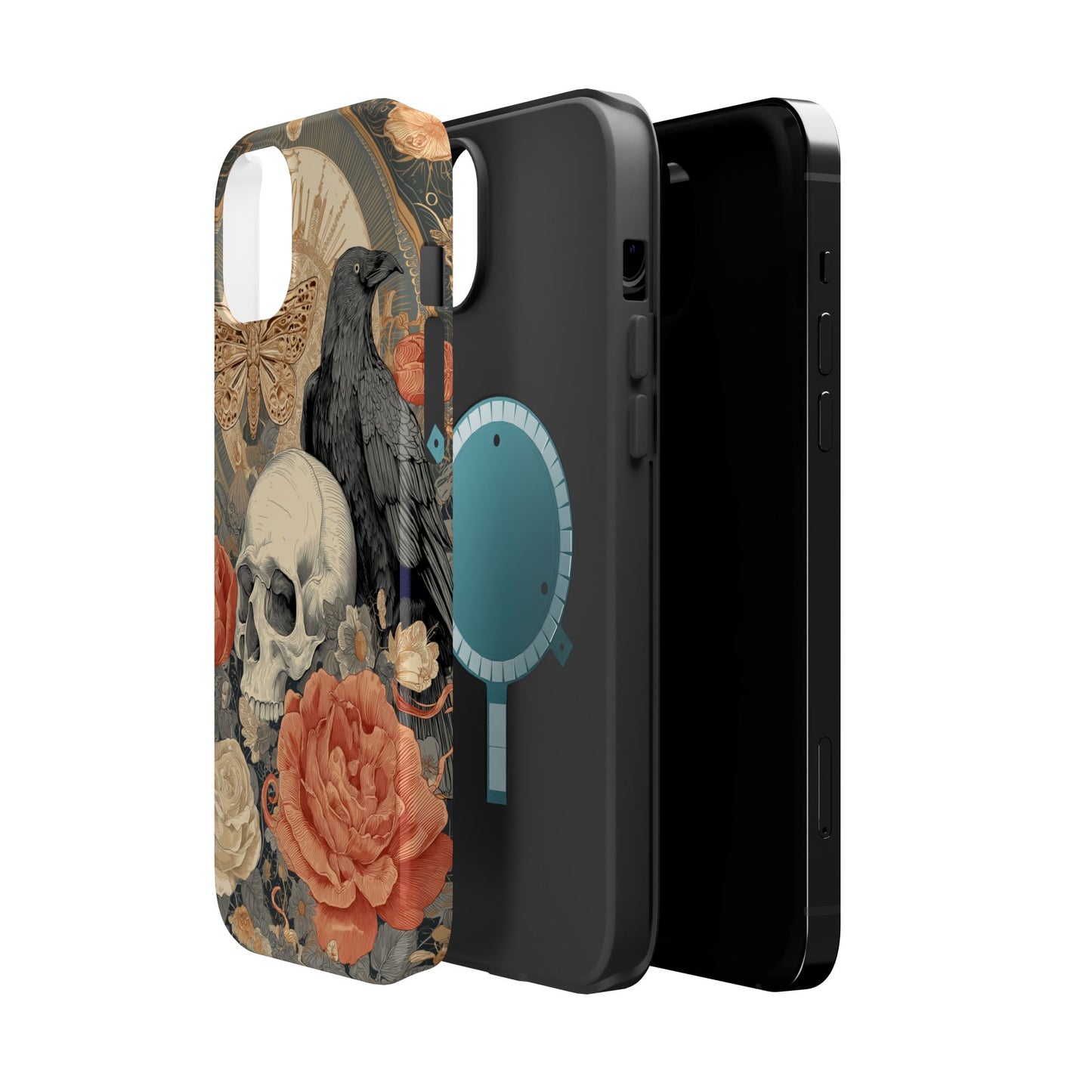 Gothic Skull, Rose & Raven Magnetic Phone Case – Dark Aesthetic Occult Cover, Witchy Horror, Halloween iPhone Case