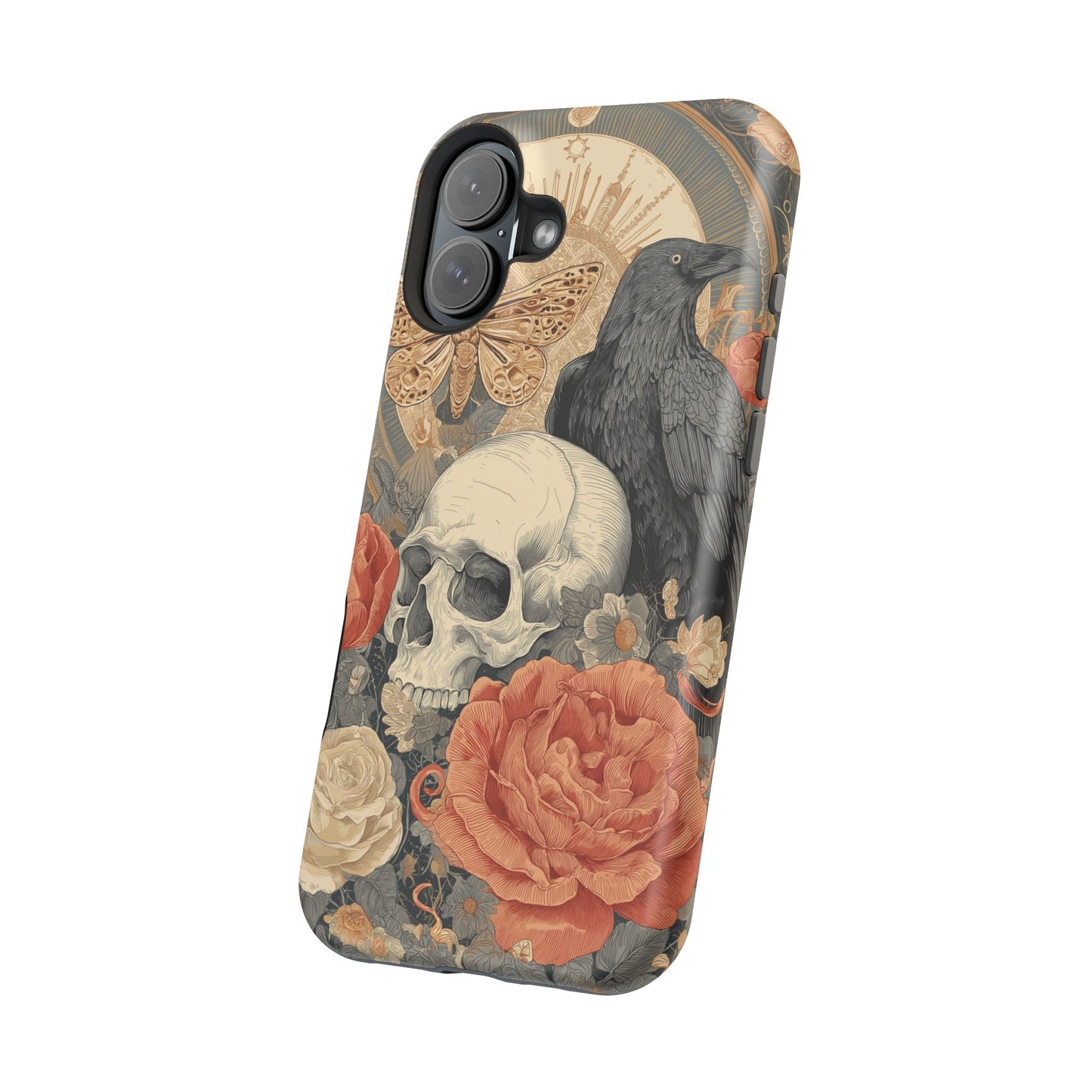 Gothic Skull, Rose & Raven Magnetic Phone Case – Dark Aesthetic Occult Cover, Witchy Horror, Halloween iPhone Case