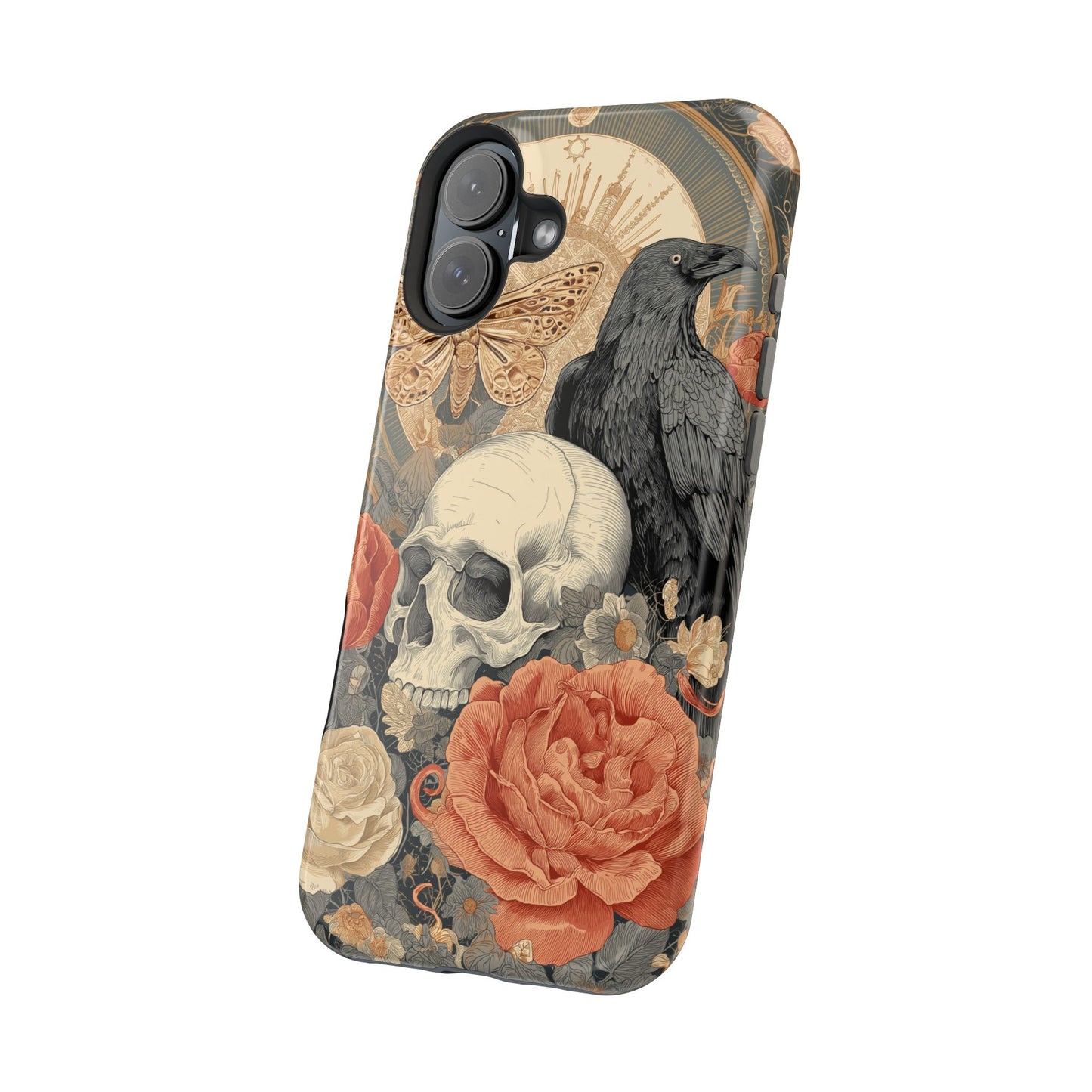 Gothic Skull, Rose & Raven Magnetic Phone Case – Dark Aesthetic Occult Cover, Witchy Horror, Halloween iPhone Case