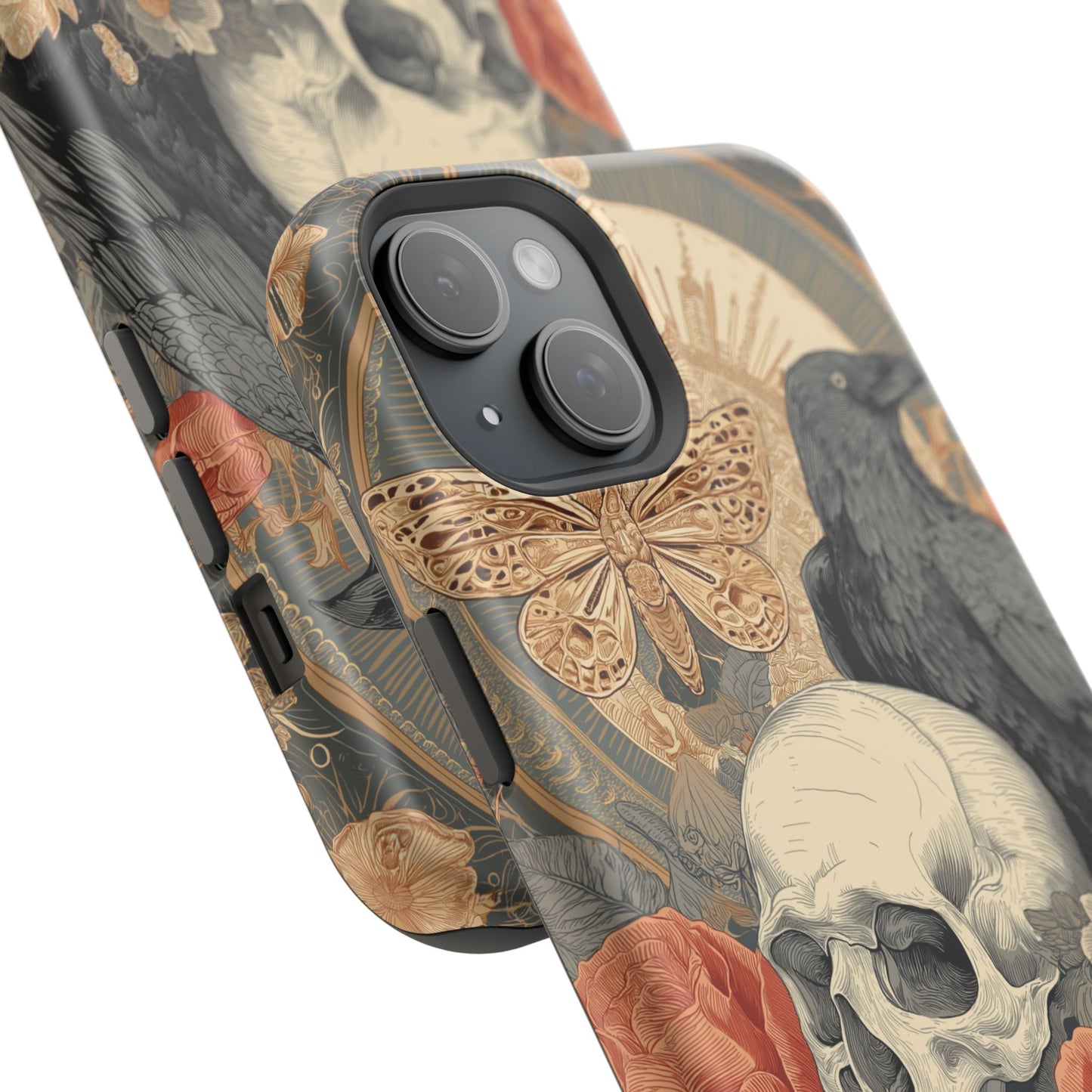 Gothic Skull, Rose & Raven Magnetic Phone Case – Dark Aesthetic Occult Cover, Witchy Horror, Halloween iPhone Case