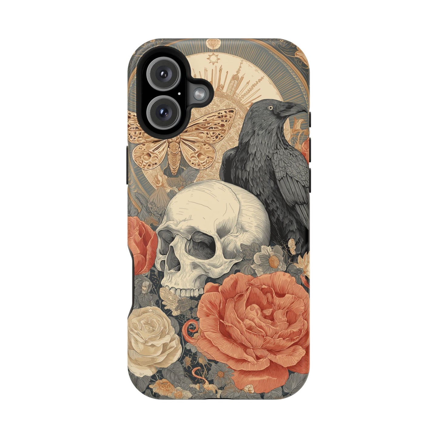 Gothic Skull, Rose & Raven Magnetic Phone Case – Dark Aesthetic Occult Cover, Witchy Horror, Halloween iPhone Case