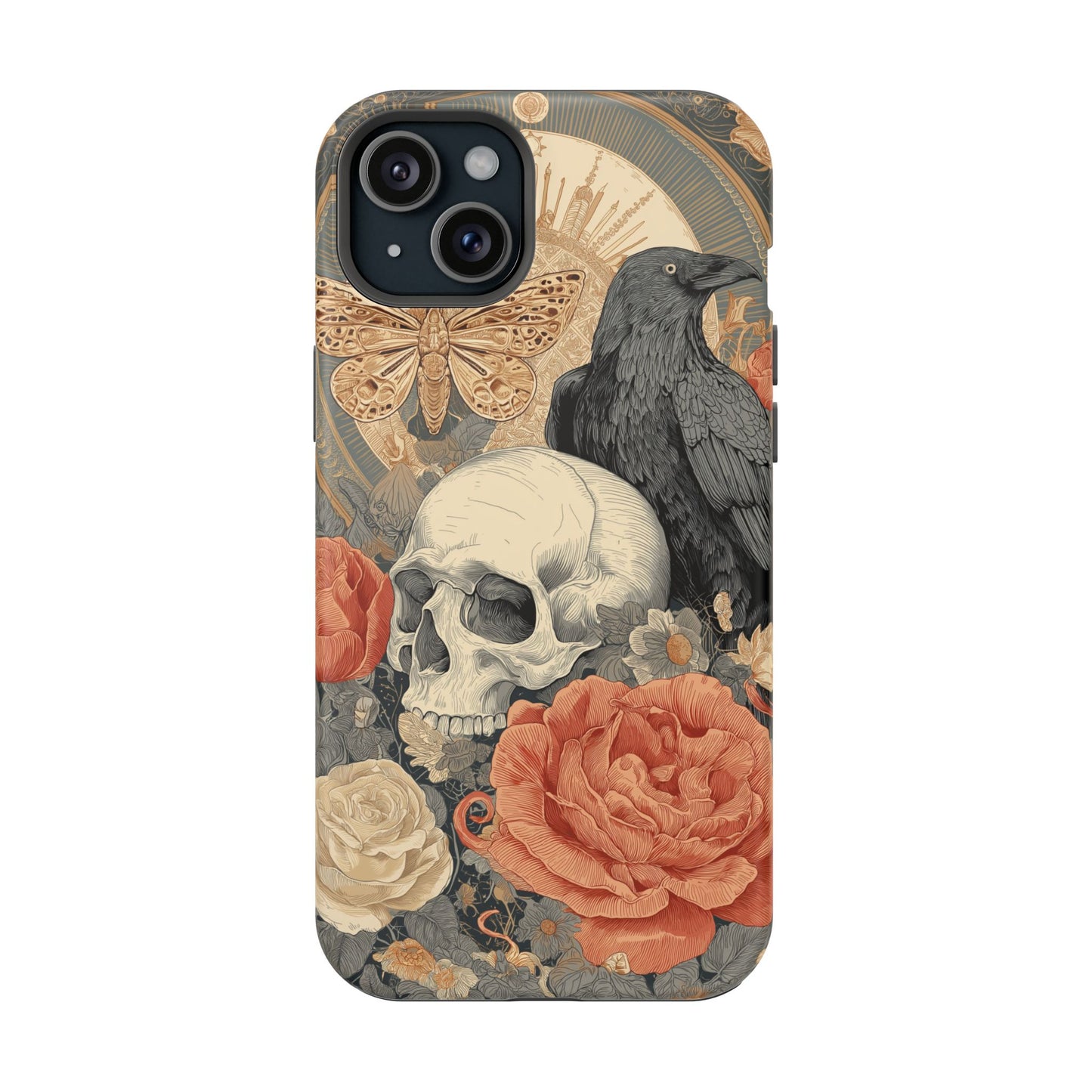 Gothic Skull, Rose & Raven Magnetic Phone Case – Dark Aesthetic Occult Cover, Witchy Horror, Halloween iPhone Case