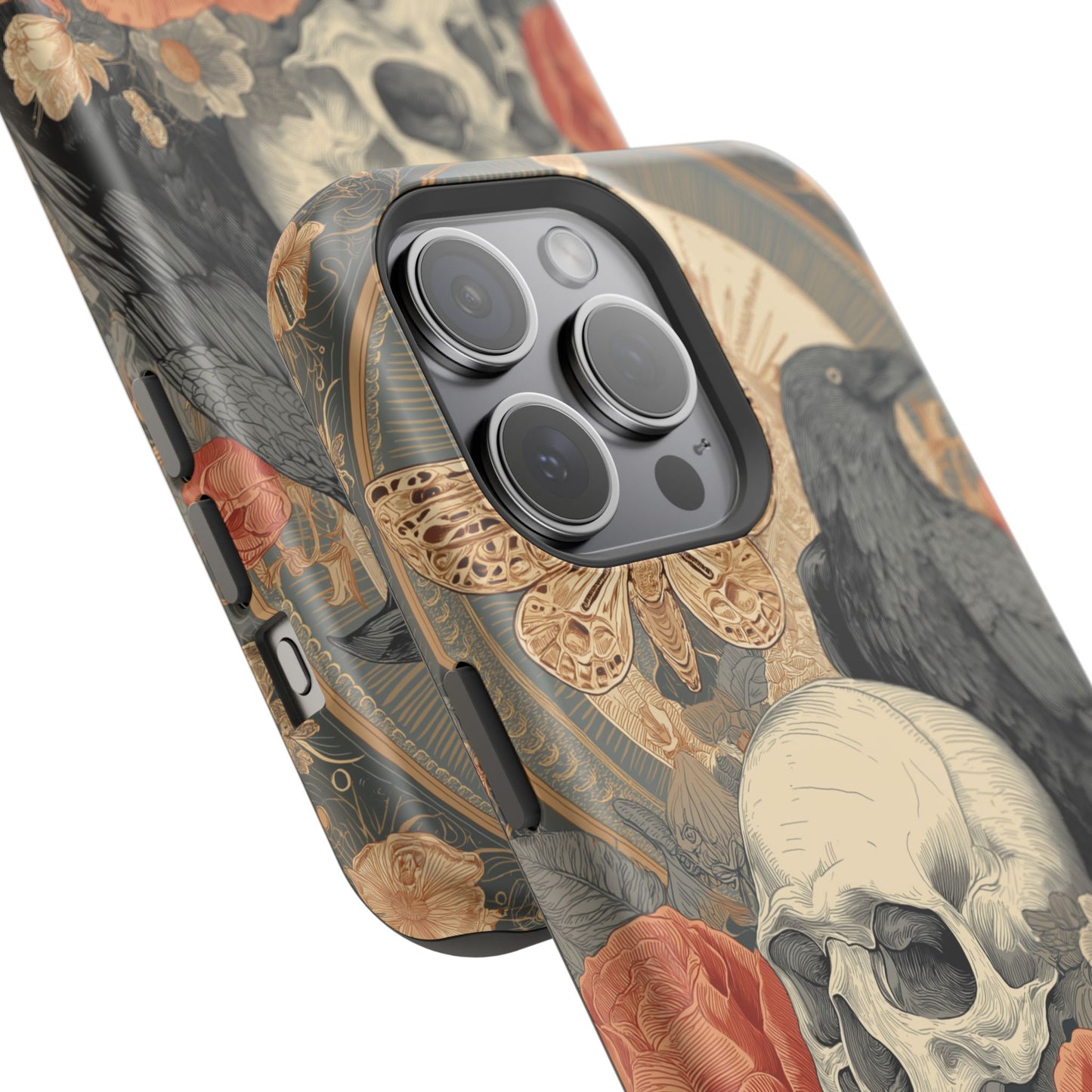 Gothic Skull, Rose & Raven Magnetic Phone Case – Dark Aesthetic Occult Cover, Witchy Horror, Halloween iPhone Case