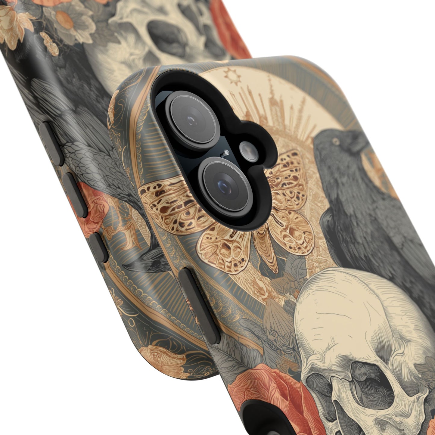Gothic Skull, Rose & Raven Magnetic Phone Case – Dark Aesthetic Occult Cover, Witchy Horror, Halloween iPhone Case