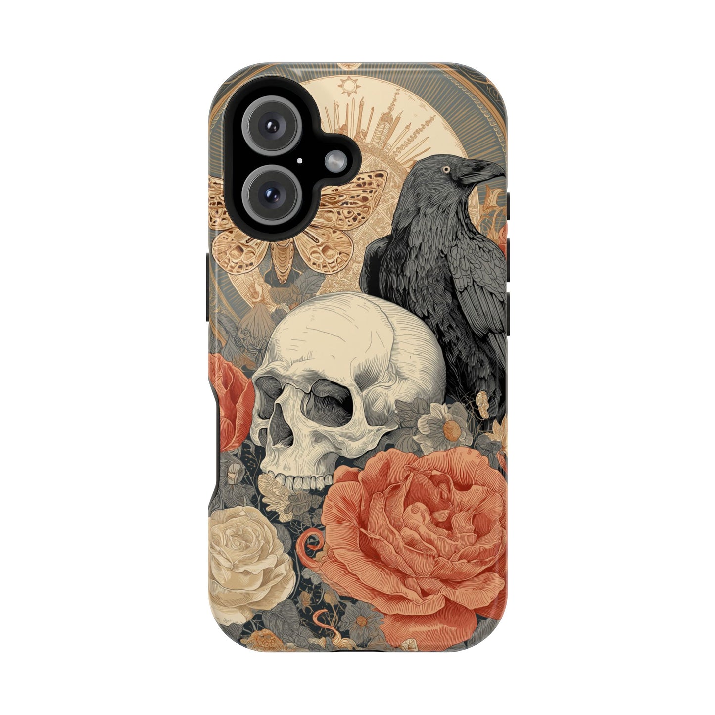 Gothic Skull, Rose & Raven Magnetic Phone Case – Dark Aesthetic Occult Cover, Witchy Horror, Halloween iPhone Case