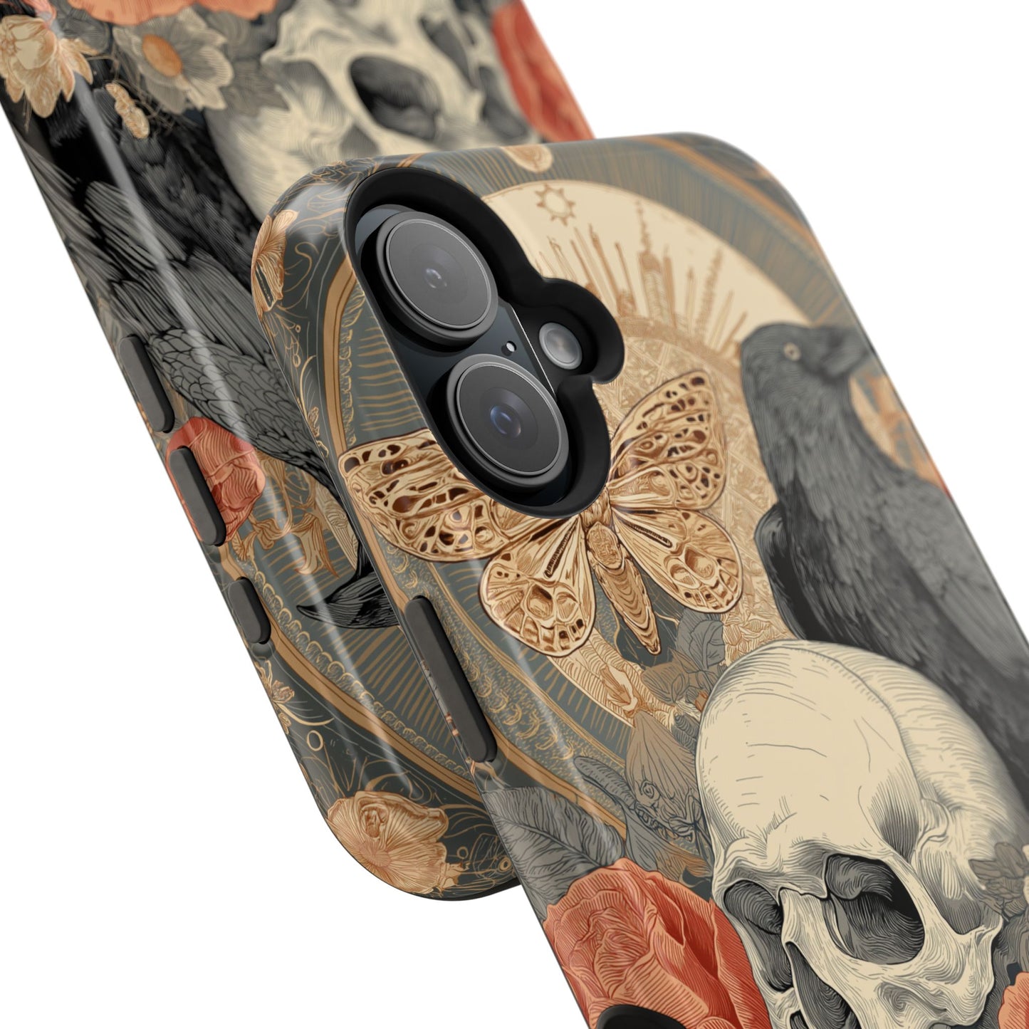 Gothic Skull, Rose & Raven Magnetic Phone Case – Dark Aesthetic Occult Cover, Witchy Horror, Halloween iPhone Case