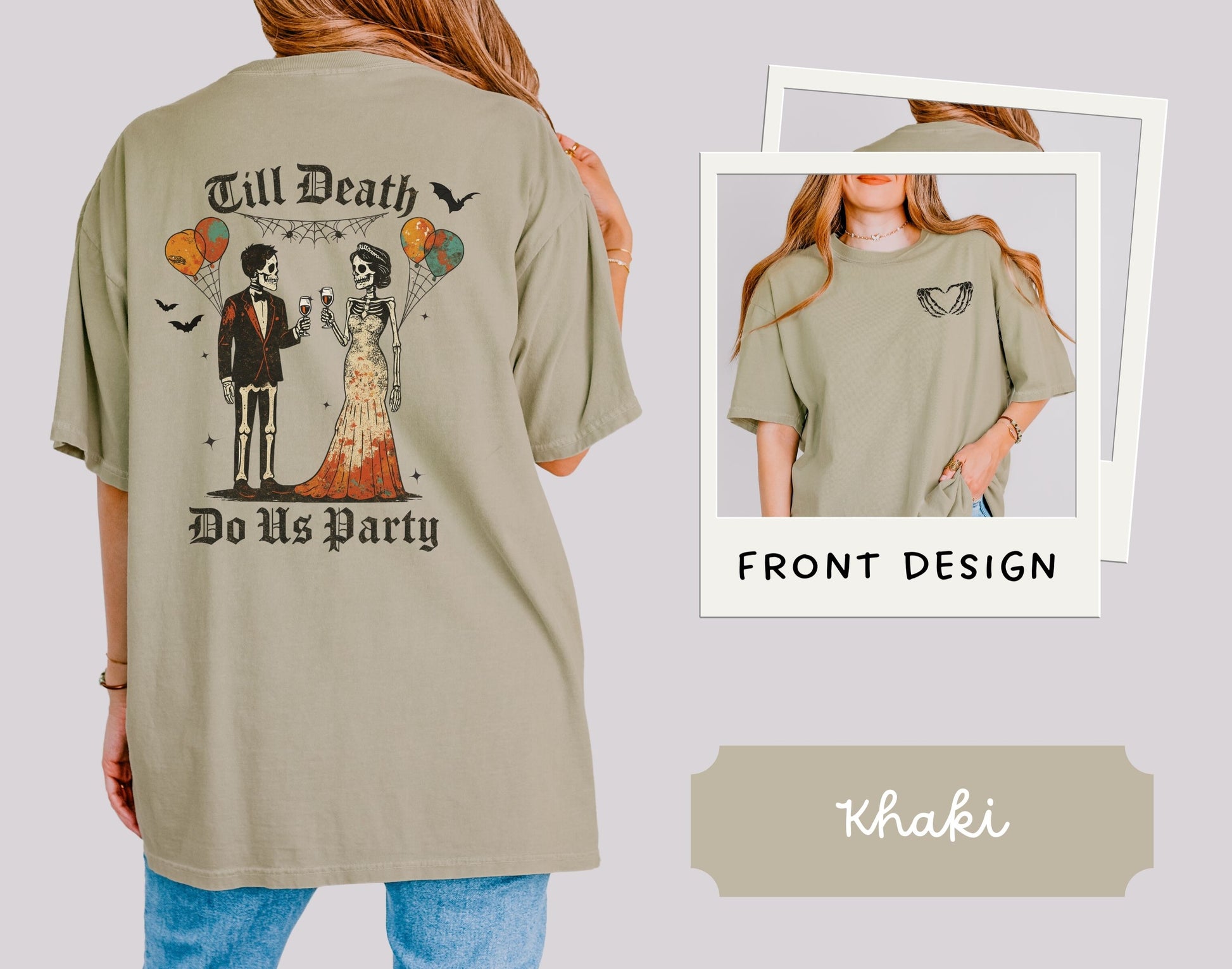Till Death Do Us Party Comfort Colors shirt with spooky bride and groom graphic