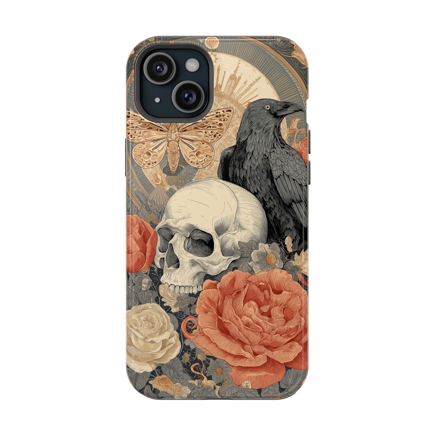 Gothic Skull, Rose & Raven Magnetic Phone Case – Dark Aesthetic Occult Cover, Witchy Horror, Halloween iPhone Case