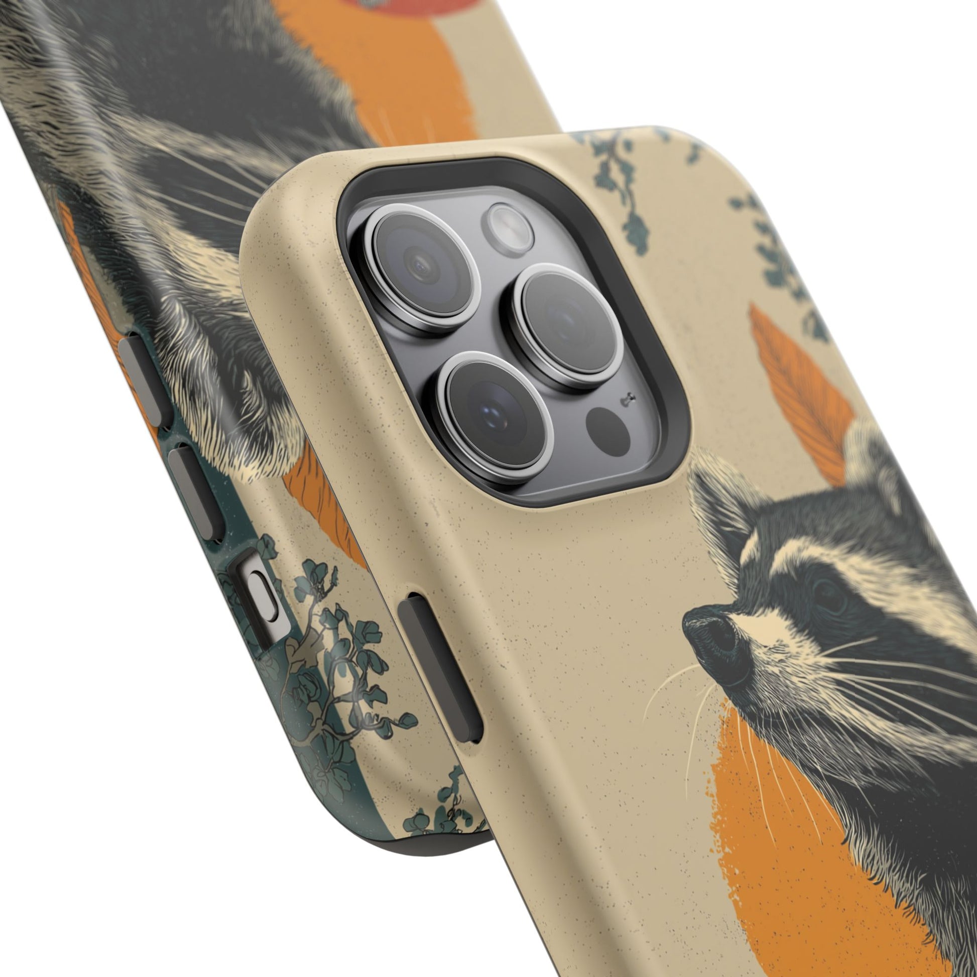 Cute raccoon phone case aesthetic with fall woodland design