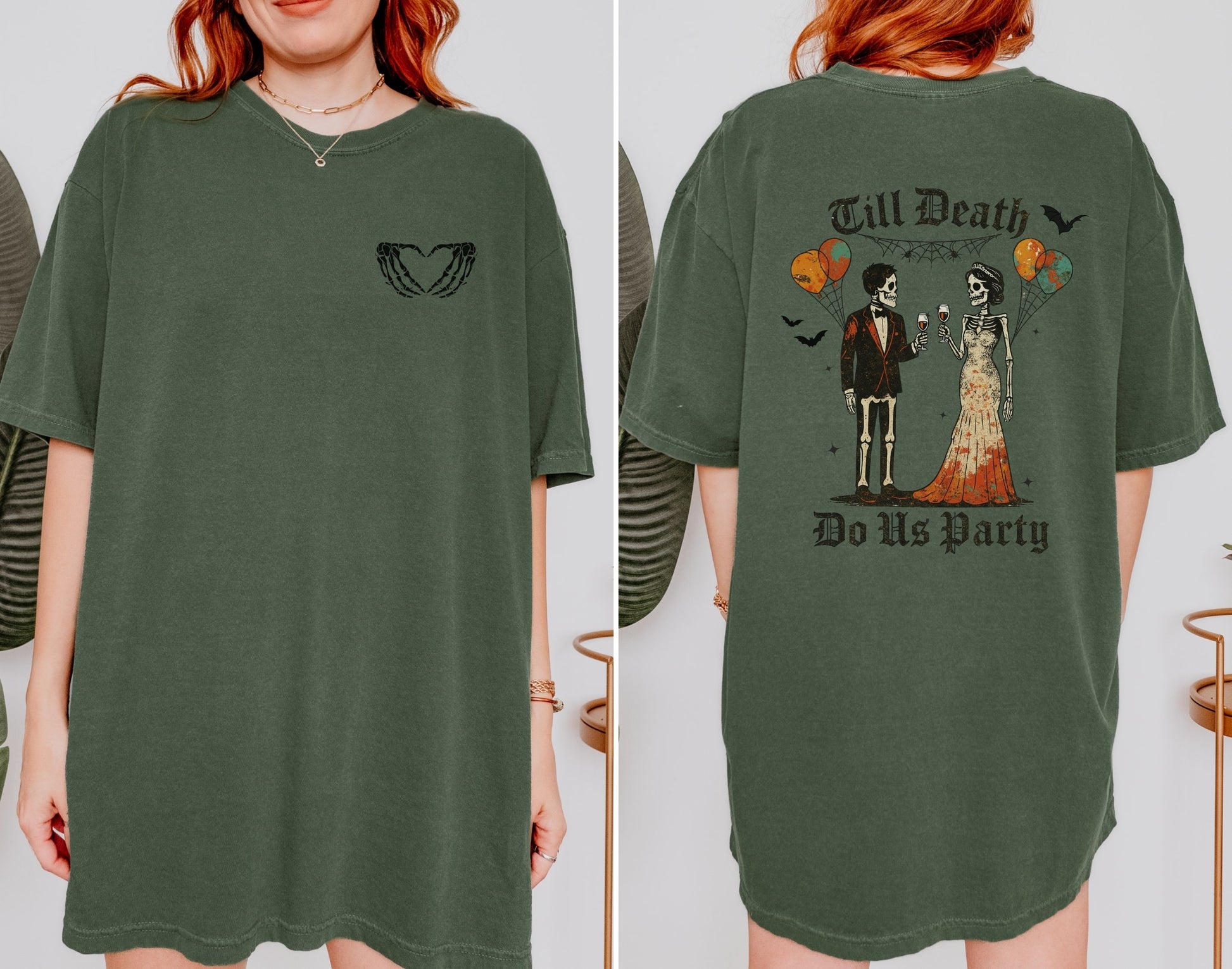 Halloween couple skeleton shirt – gothic wedding theme unisex tee