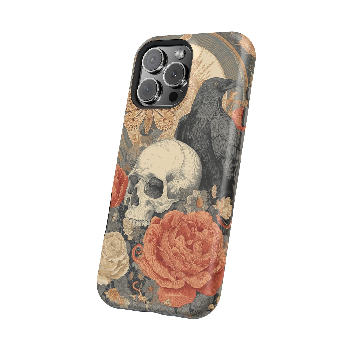 Gothic Skull, Rose & Raven Magnetic Phone Case – Dark Aesthetic Occult Cover, Witchy Horror, Halloween iPhone Case