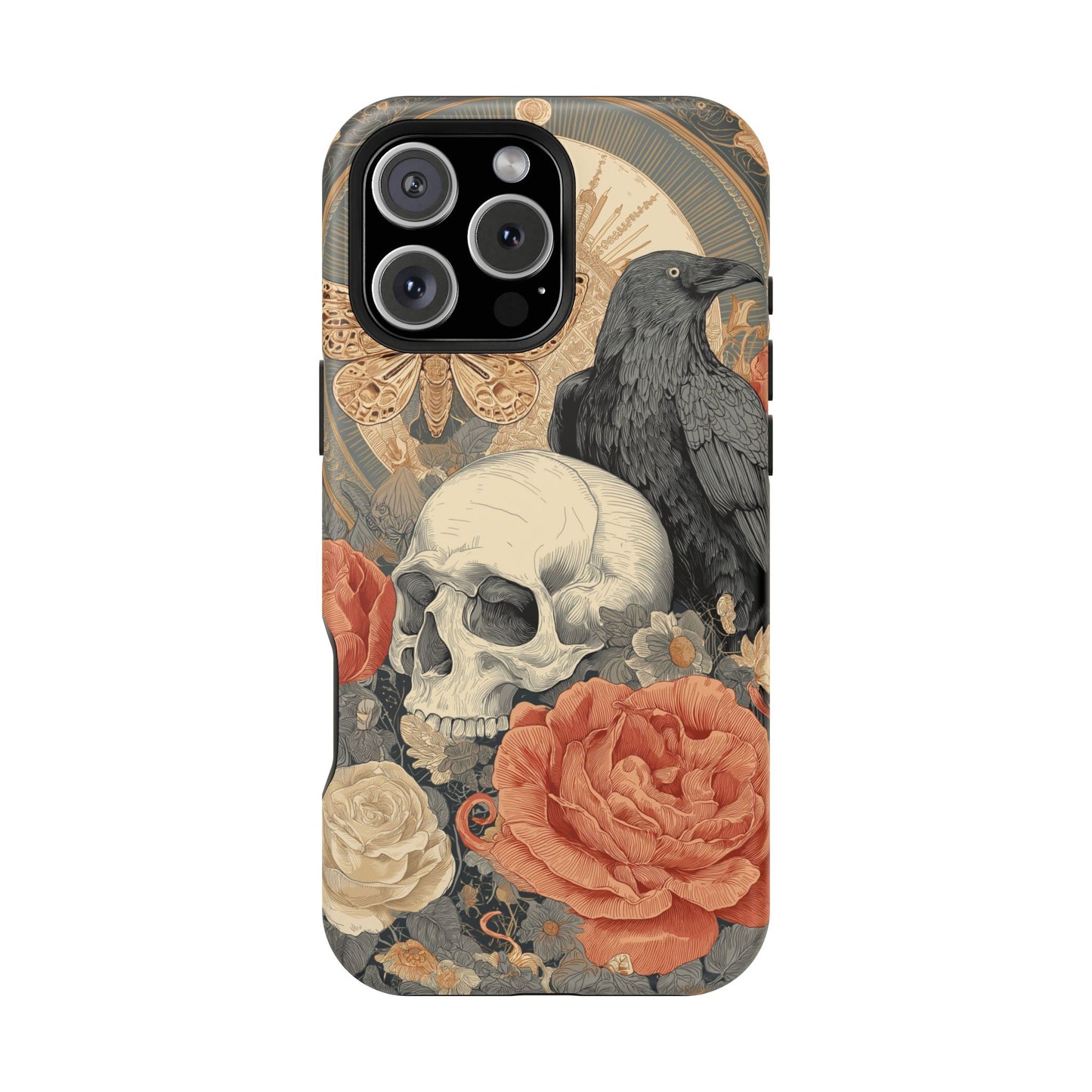 Gothic Skull, Rose & Raven Magnetic Phone Case – Dark Aesthetic Occult Cover, Witchy Horror, Halloween iPhone Case