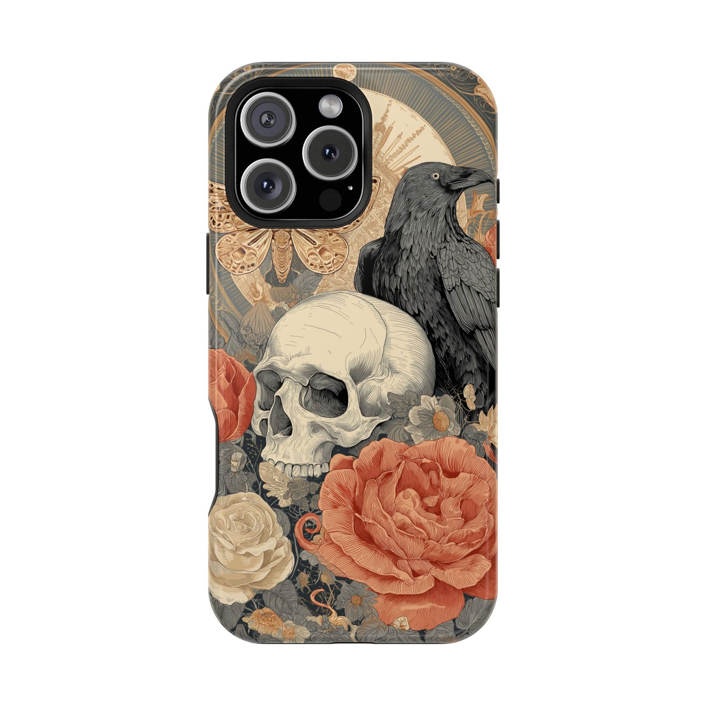 Gothic Skull, Rose & Raven Magnetic Phone Case – Dark Aesthetic Occult Cover, Witchy Horror, Halloween iPhone Case