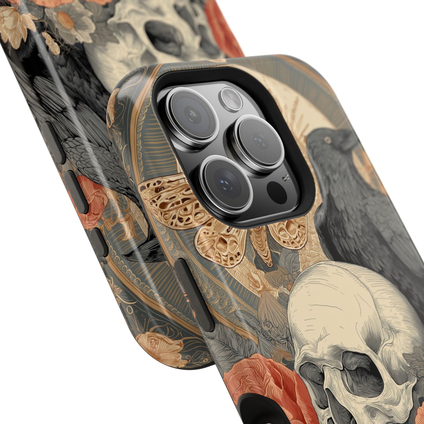 Gothic Skull, Rose & Raven Magnetic Phone Case – Dark Aesthetic Occult Cover, Witchy Horror, Halloween iPhone Case