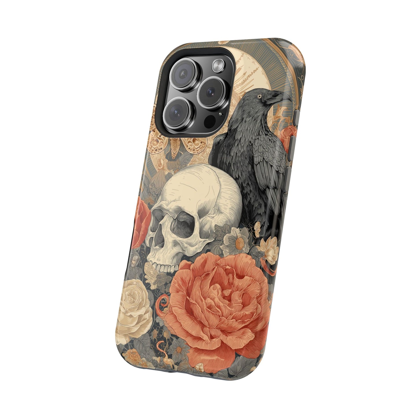 Gothic Skull, Rose & Raven Magnetic Phone Case – Dark Aesthetic Occult Cover, Witchy Horror, Halloween iPhone Case