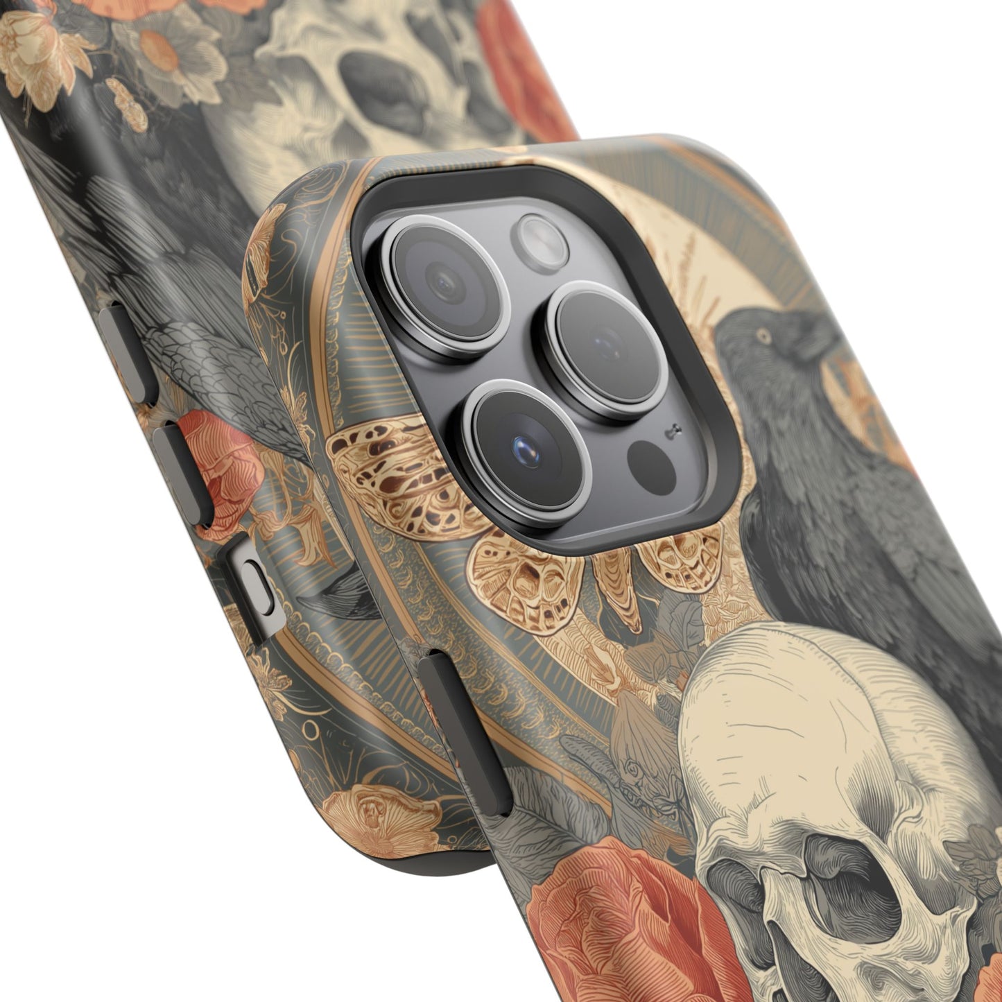 Gothic Skull, Rose & Raven Magnetic Phone Case – Dark Aesthetic Occult Cover, Witchy Horror, Halloween iPhone Case