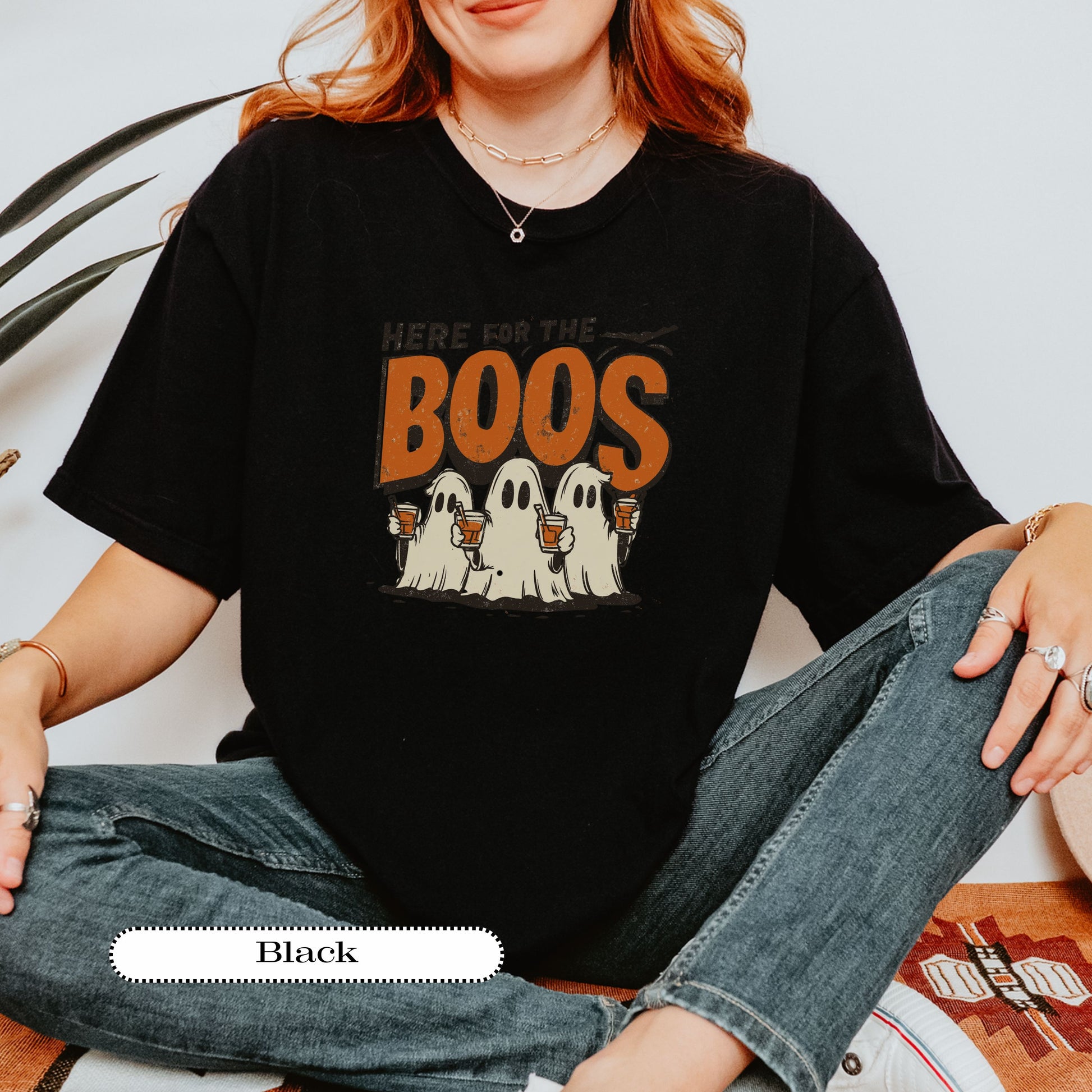 Funny ghost Halloween shirt with cocktails, Here for the Boos graphic tee.