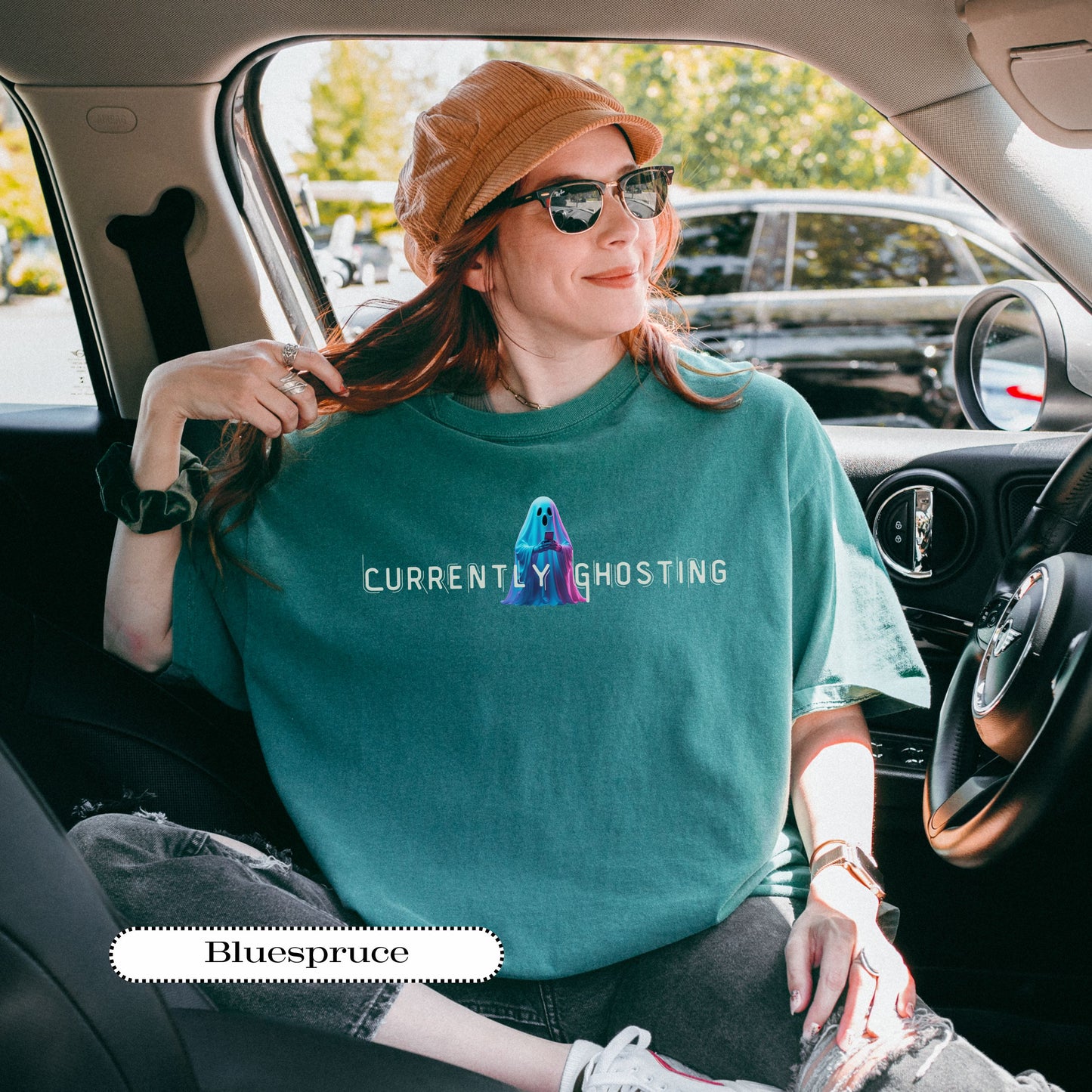 Currently Ghosting Tee – Funny Ghost Shirt for Introverts – Pastel Ghost with Phone – Spooky Cute Halloween Top