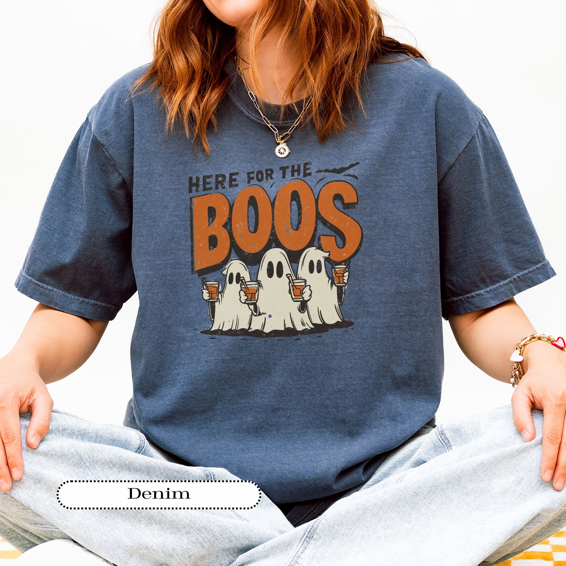 Wine and beer Halloween shirt, Here for the Boos graphic tee for party lovers.