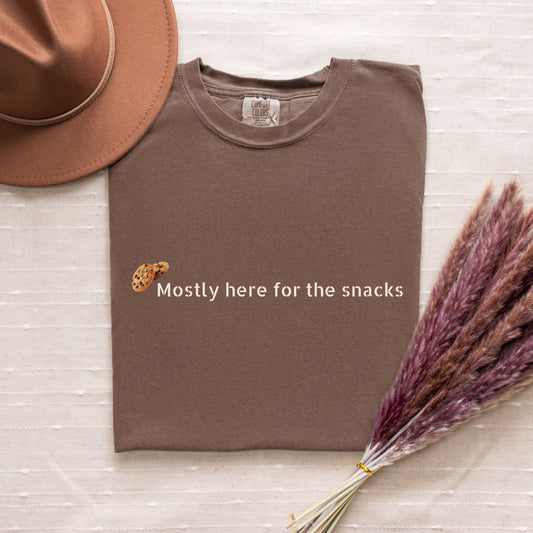 Mostly Here for the Snacks Tee – Funny Foodie Shirt, Comfort Colors® Graphic Tee, Snack Lover Humor