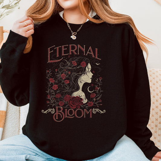 Eternal Bloom gothic boho sweatshirt with vampiress and roses design