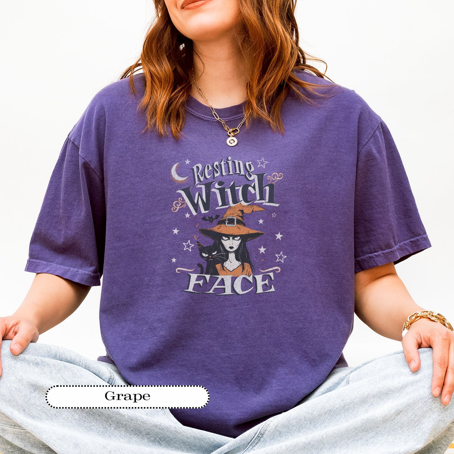 Spooky witch shirt with black cat – gothic aesthetic fall fashion tee.