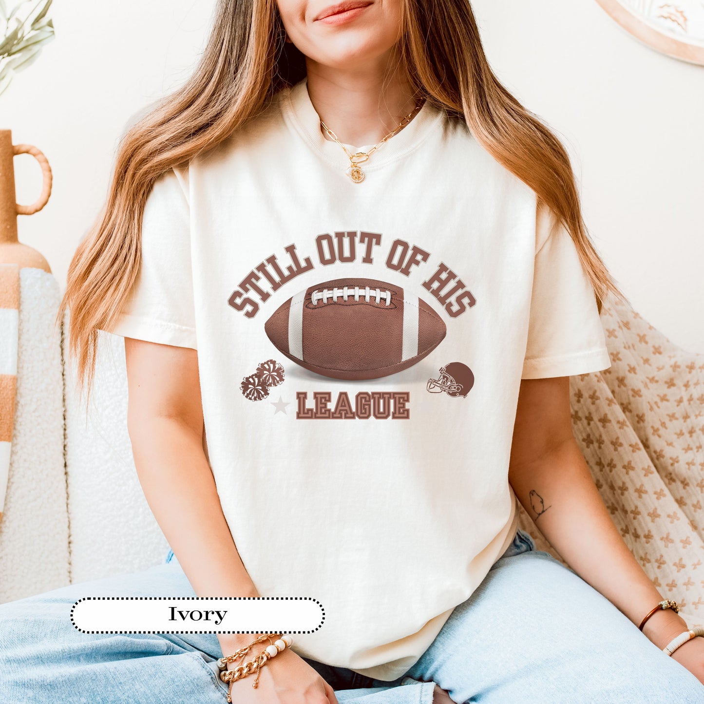Still Out of His League Shirt – Funny Football Mom Tee – Retro Game Day Graphic – Sports Fan Comfort Colors® Shirt