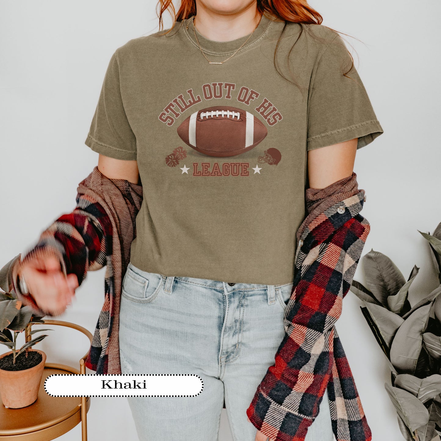 Still Out of His League Shirt – Funny Football Mom Tee – Retro Game Day Graphic – Sports Fan Comfort Colors® Shirt