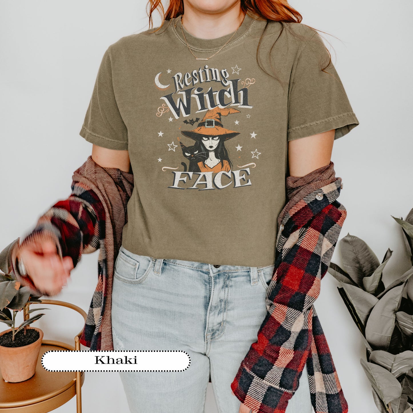 Resting Witch Face tee – attitude shirt with witch hat and stars design.