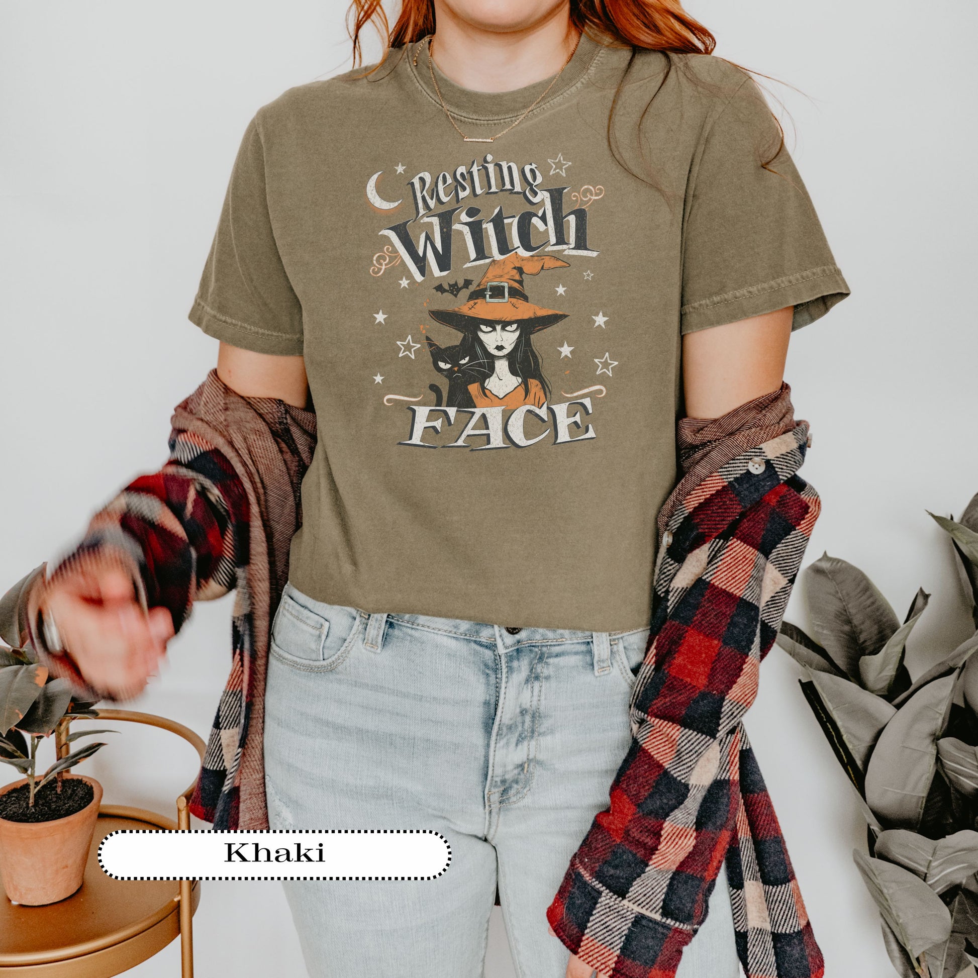 Resting Witch Face tee – attitude shirt with witch hat and stars design.